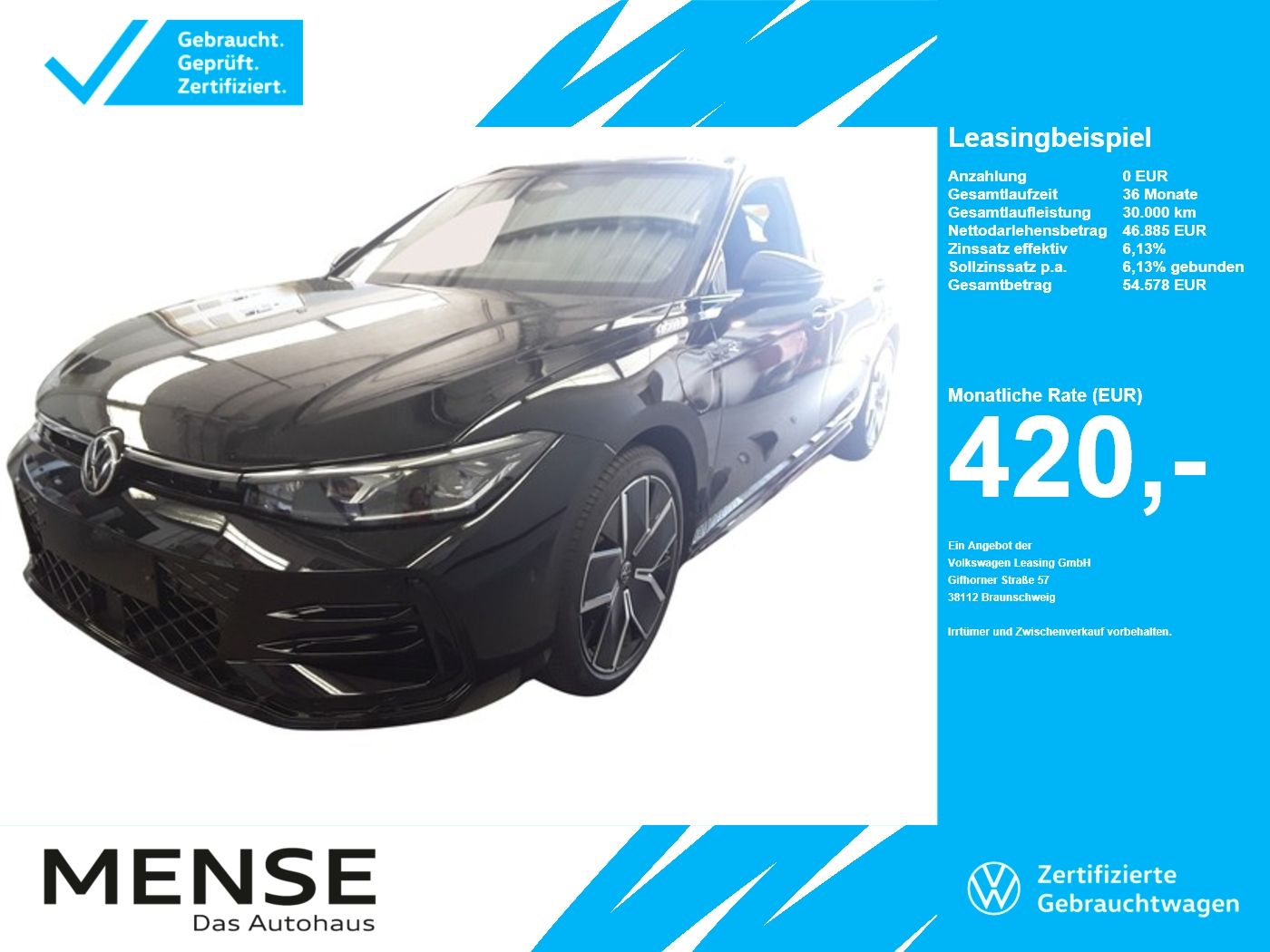 Fahrzeug autohaus mense Fahrzeugabbildung Volkswagen Passat Variant 1.5 eHybrid R-Line IQ.Light h/k - mit KI generiert/bearbeitet