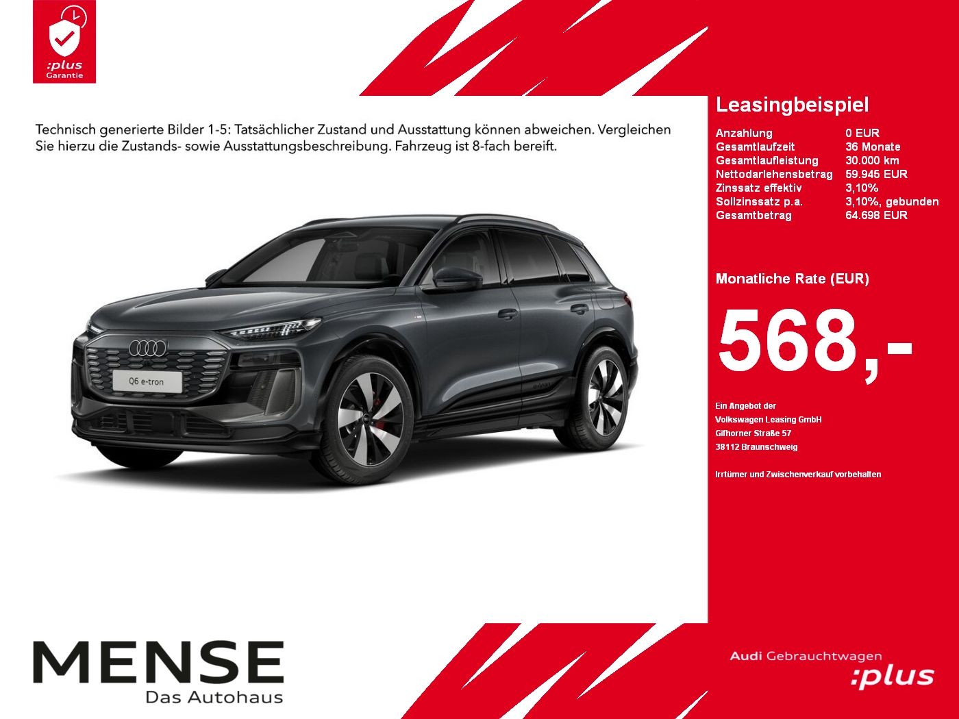 Fahrzeuge PKW autohaus mense Audi Q6 e-tron 185 kW S-Line B&O|AHK|HUD|Standhzg|ACC