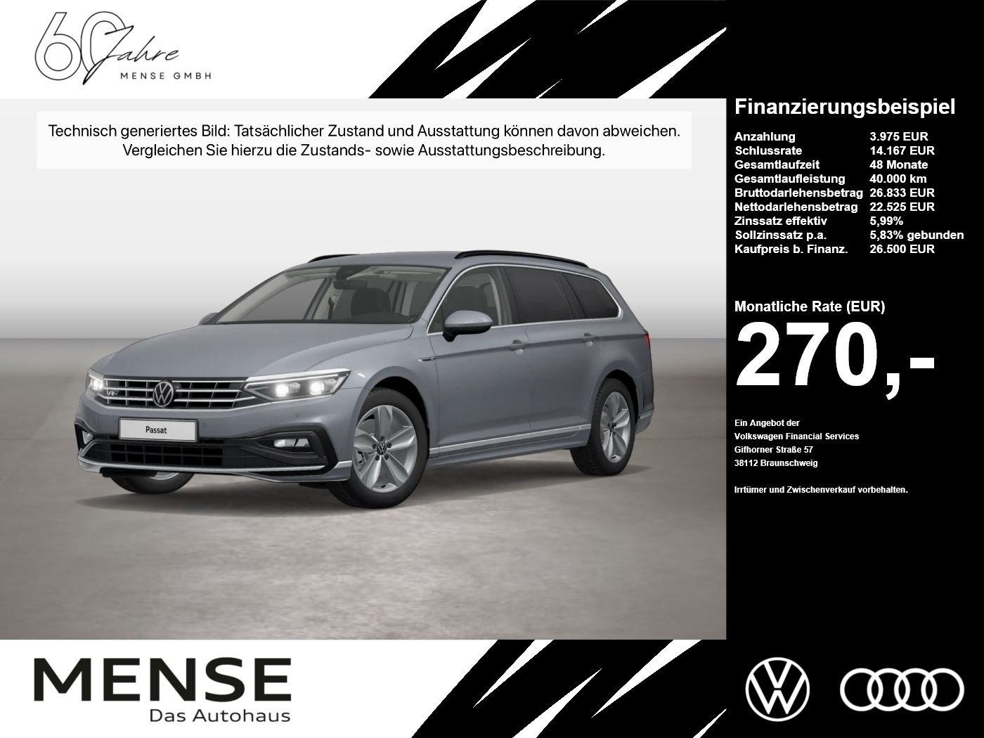 Fahrzeug autohaus mense Fahrzeugabbildung Volkswagen Passat Variant 2.0TDI DSG Business IQ.Light - mit KI generiert/bearbeitet