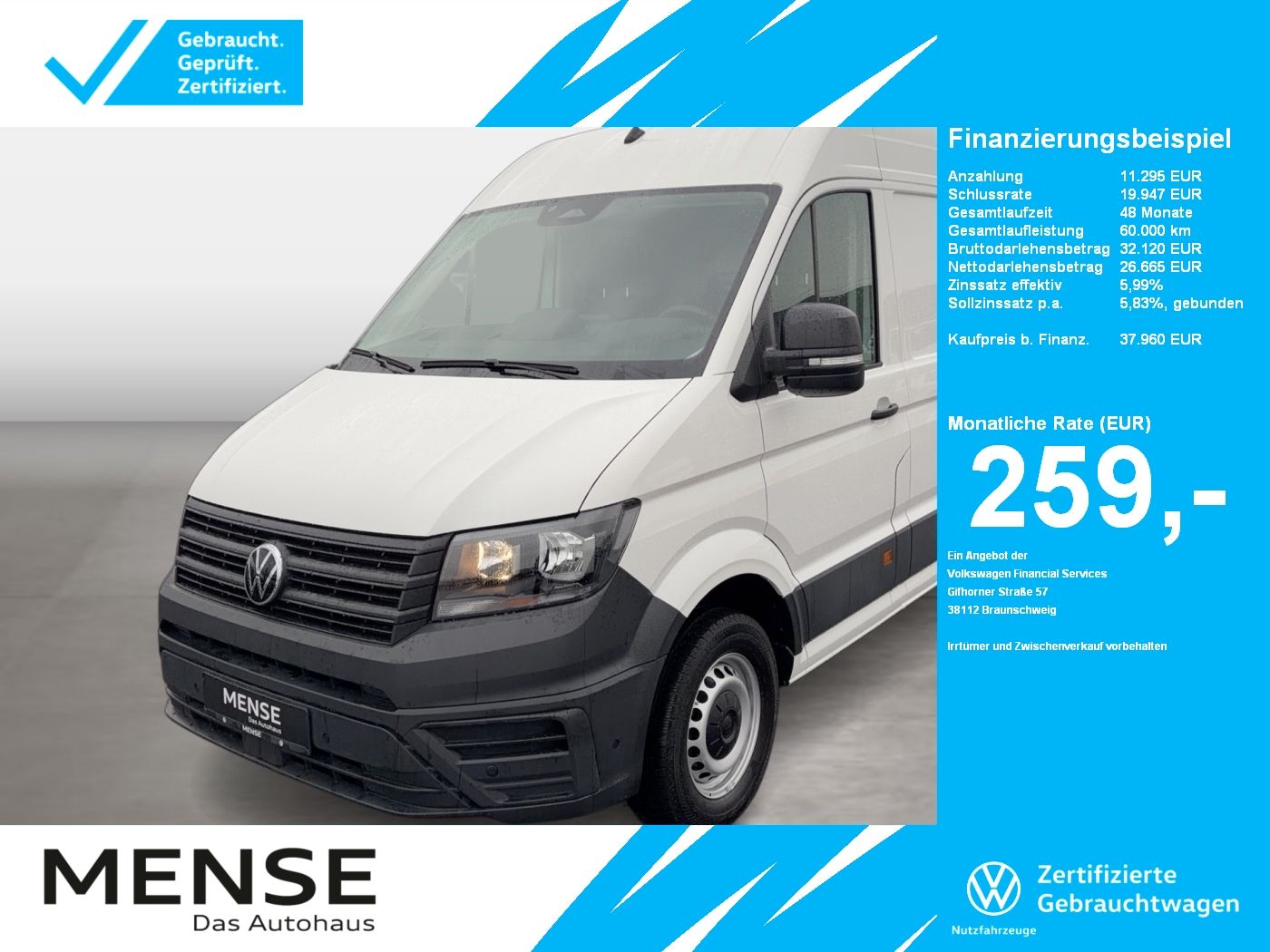 Fahrzeuge PKW autohaus mense Volkswagen Crafter 35 2.0 TDI RWD (EURO VI) Kasten lang Hoc