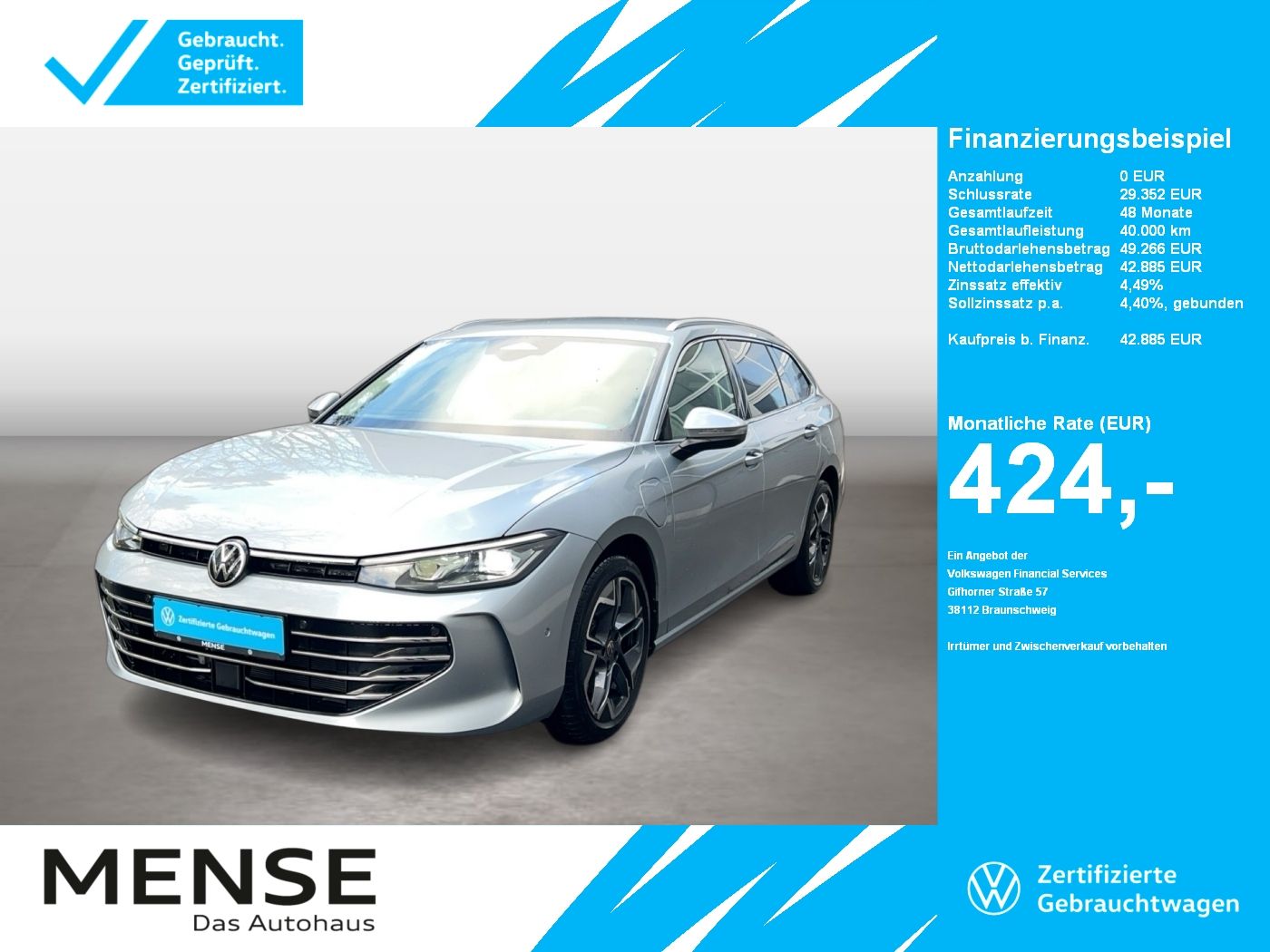 Fahrzeuge PKW autohaus mense Volkswagen Passat Variant 1.5 TSI eHybrid IQ.Light|Matrix