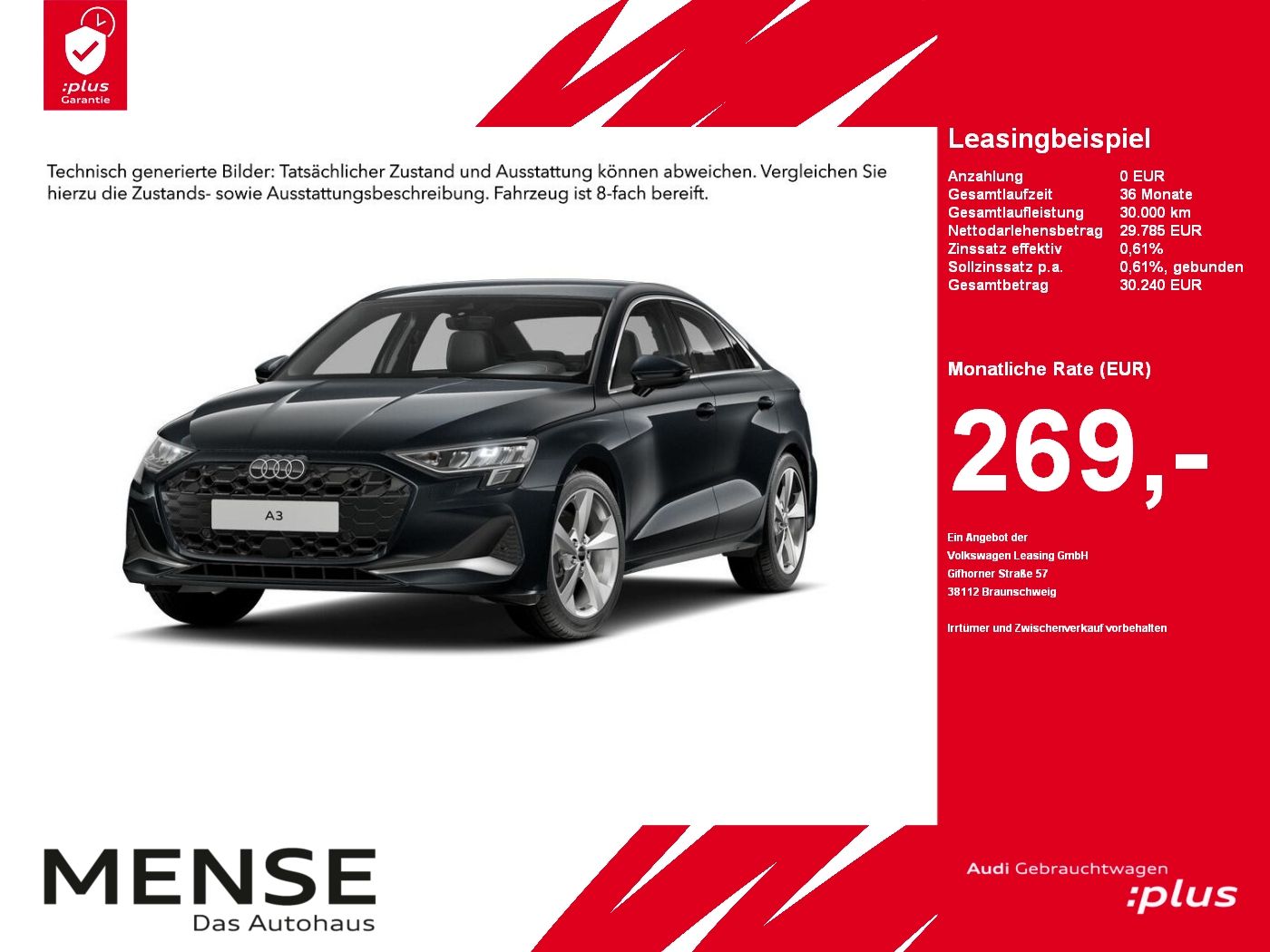 Fahrzeug autohaus mense Fahrzeugabbildung Audi A3 Limousine 35 TDI S tronic advanced ACC|Navi