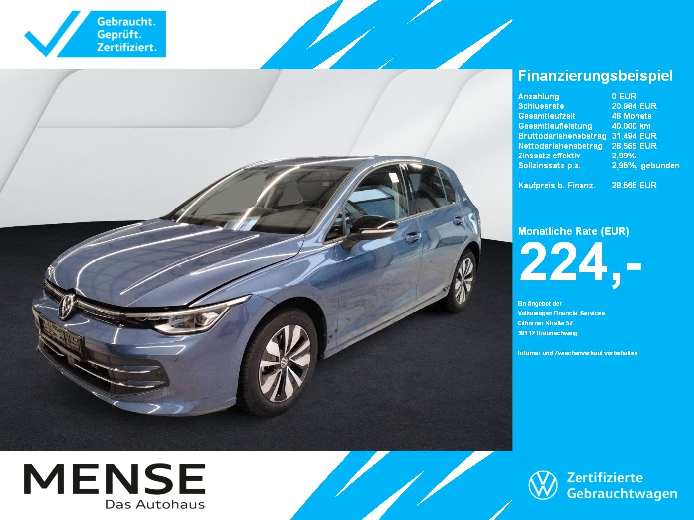 Fahrzeuge PKW autohaus mense Volkswagen Golf VIII 2.0TDI DSG Life Goal CarPlay|AHK|ACC