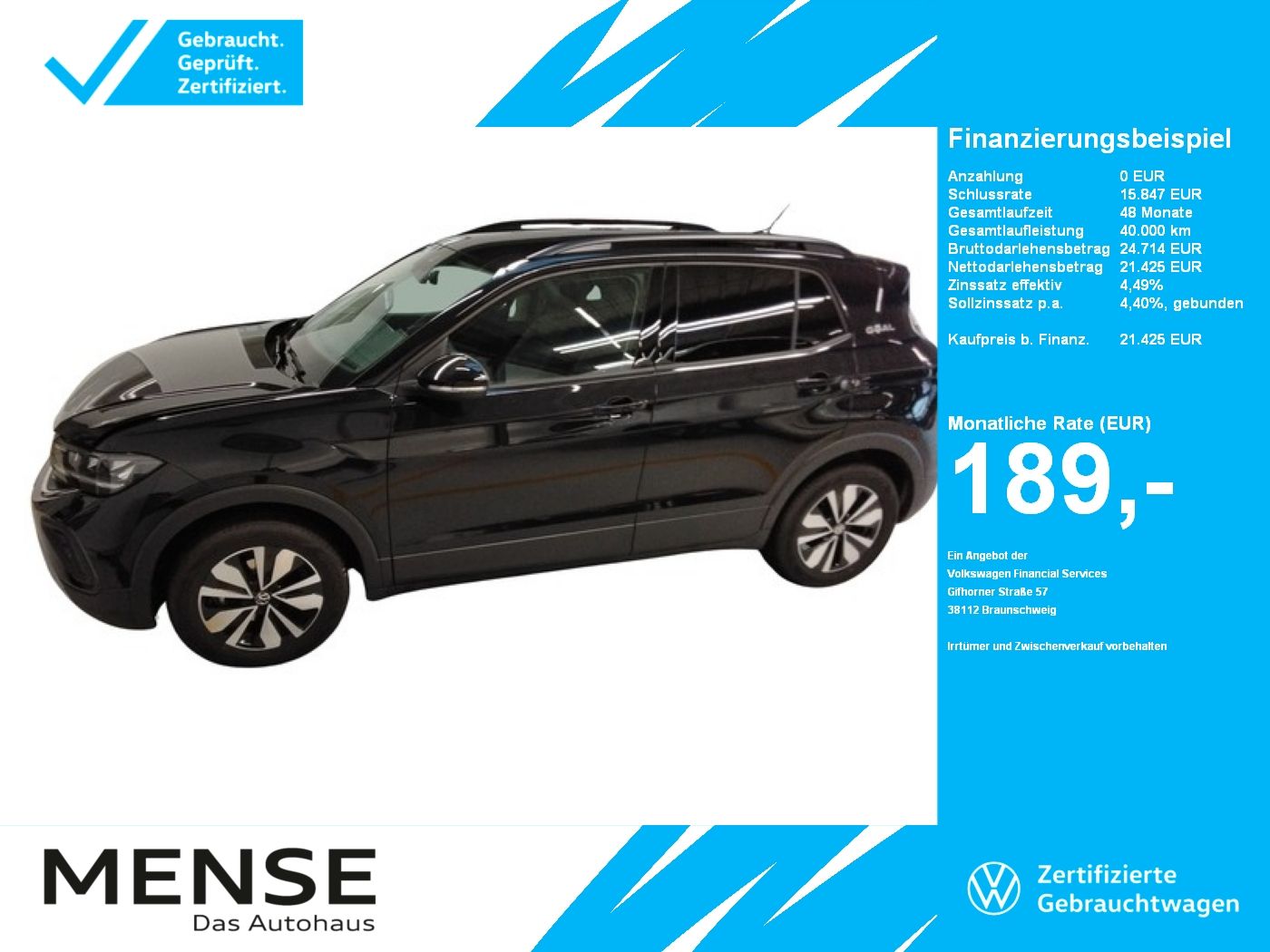 Fahrzeuge PKW autohaus mense Volkswagen T-Cross 1.0 TSI Life Goal CarPlay|ACC|LED|Kamera