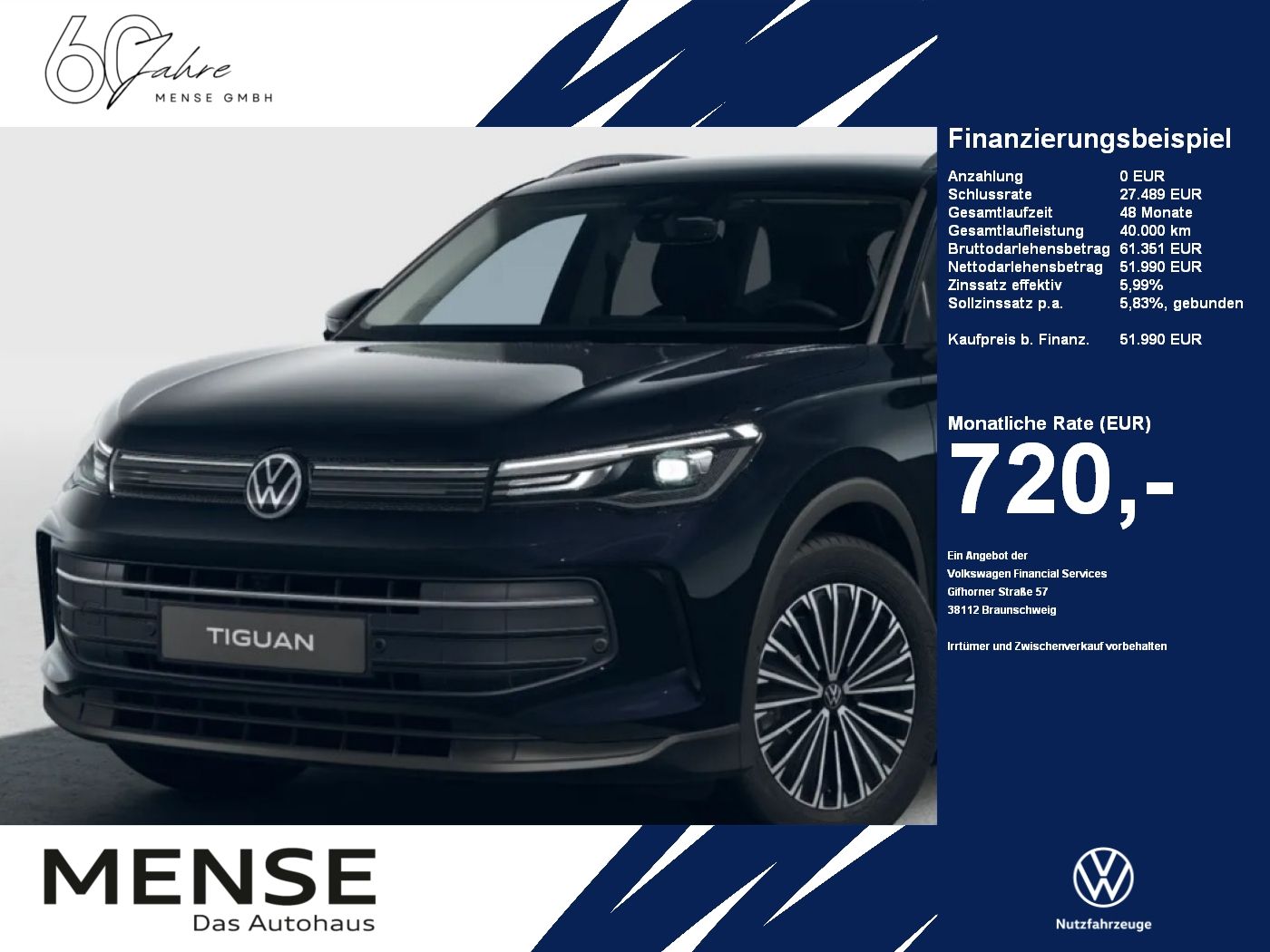 Fahrzeug autohaus mense Fahrzeugabbildung Volkswagen Tiguan TDI ENERGY Navi 360° Winterräder ASG SHZG