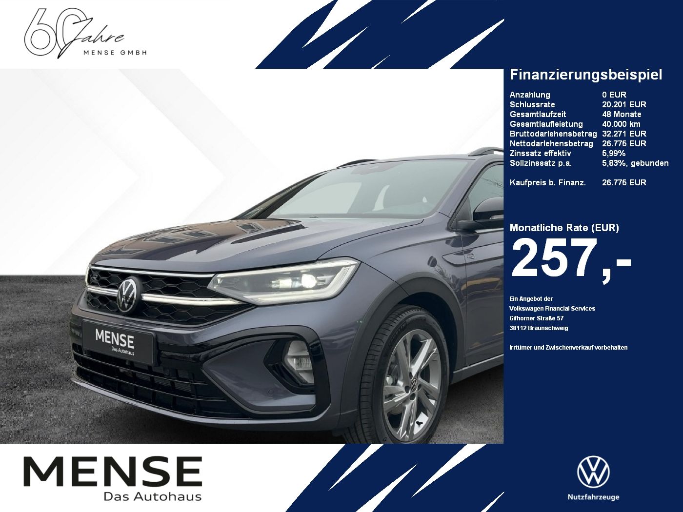 Fahrzeug autohaus mense Fahrzeugabbildung Volkswagen Taigo 1.5 TSI DSG R-Line AHK BlackRoof Navi ACC