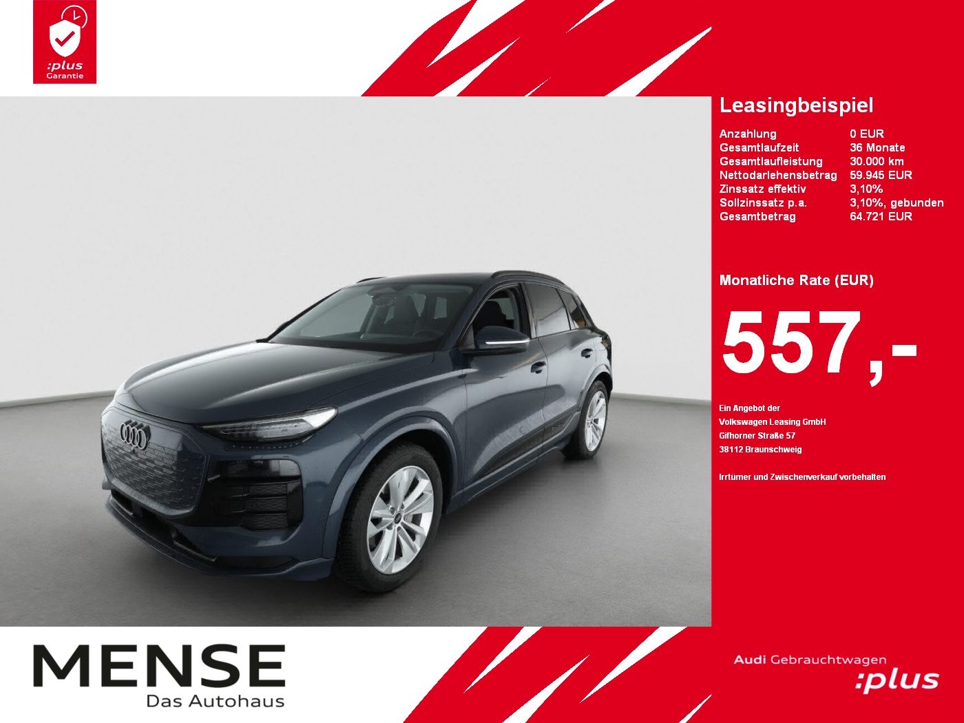 Fahrzeuge PKW autohaus mense Audi Q6 SUV e-tron 185 kW B&O|AHK|HUD|Pano|Standhzg