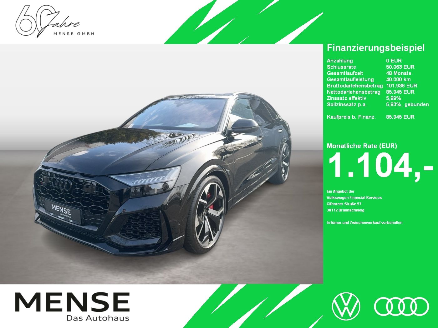 Fahrzeuge PKW autohaus mense Audi RS Q8 Matrix|CarPlay|AHK|HUD|Keramik|Luft|Pano