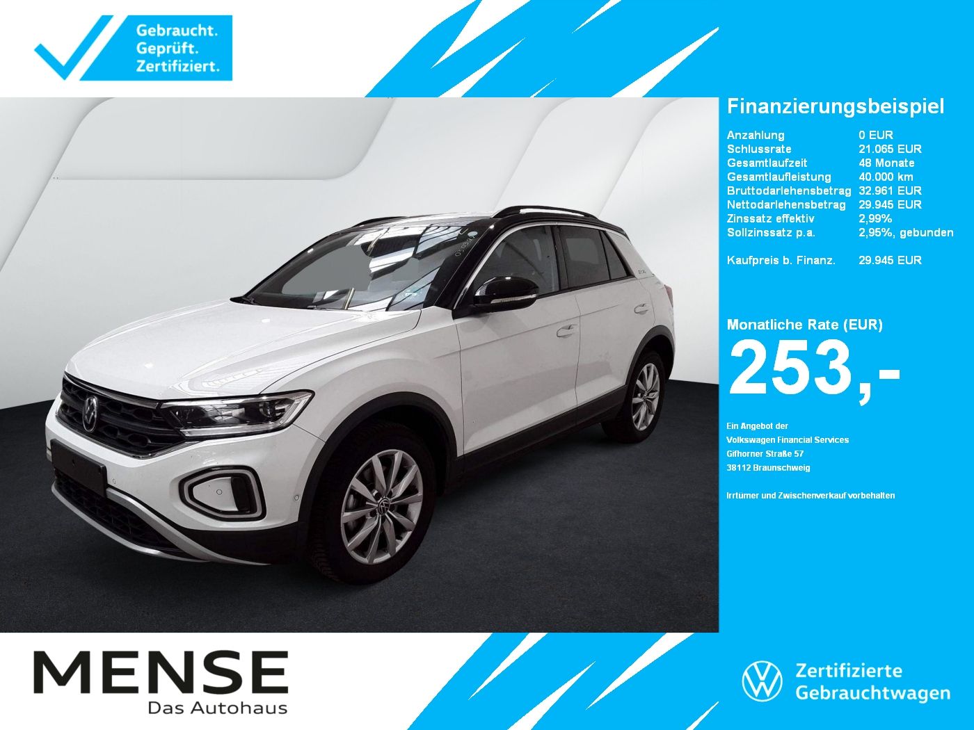 Fahrzeuge PKW autohaus mense Volkswagen T-Roc 2.0TDI DSG Goal Life CarPlay|AHK|ACC|LED