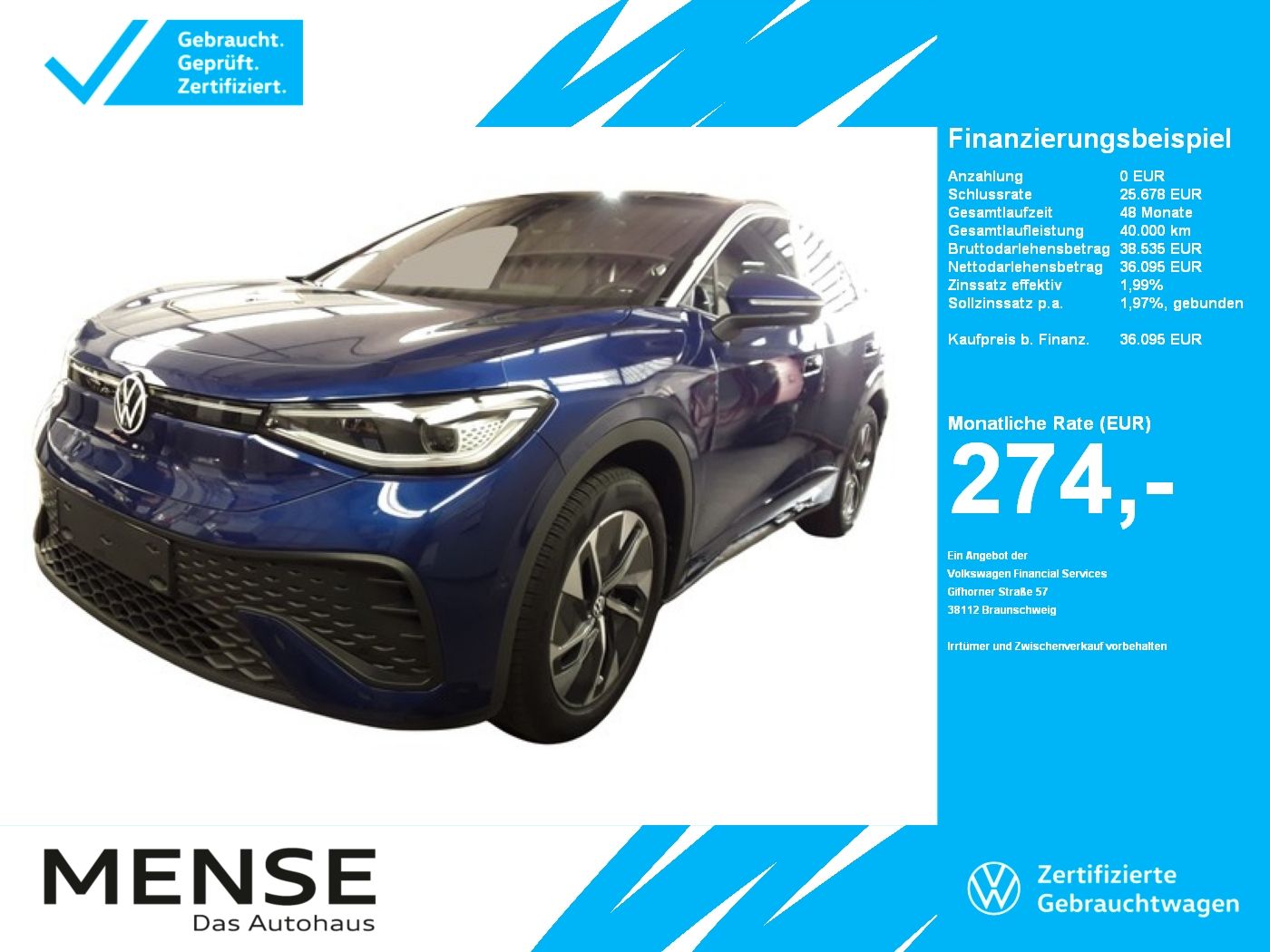 Fahrzeuge PKW autohaus mense Volkswagen ID.5 IQ.Light|Matrix|CarPlay|h/k|HUD|Pano|SD|ACC