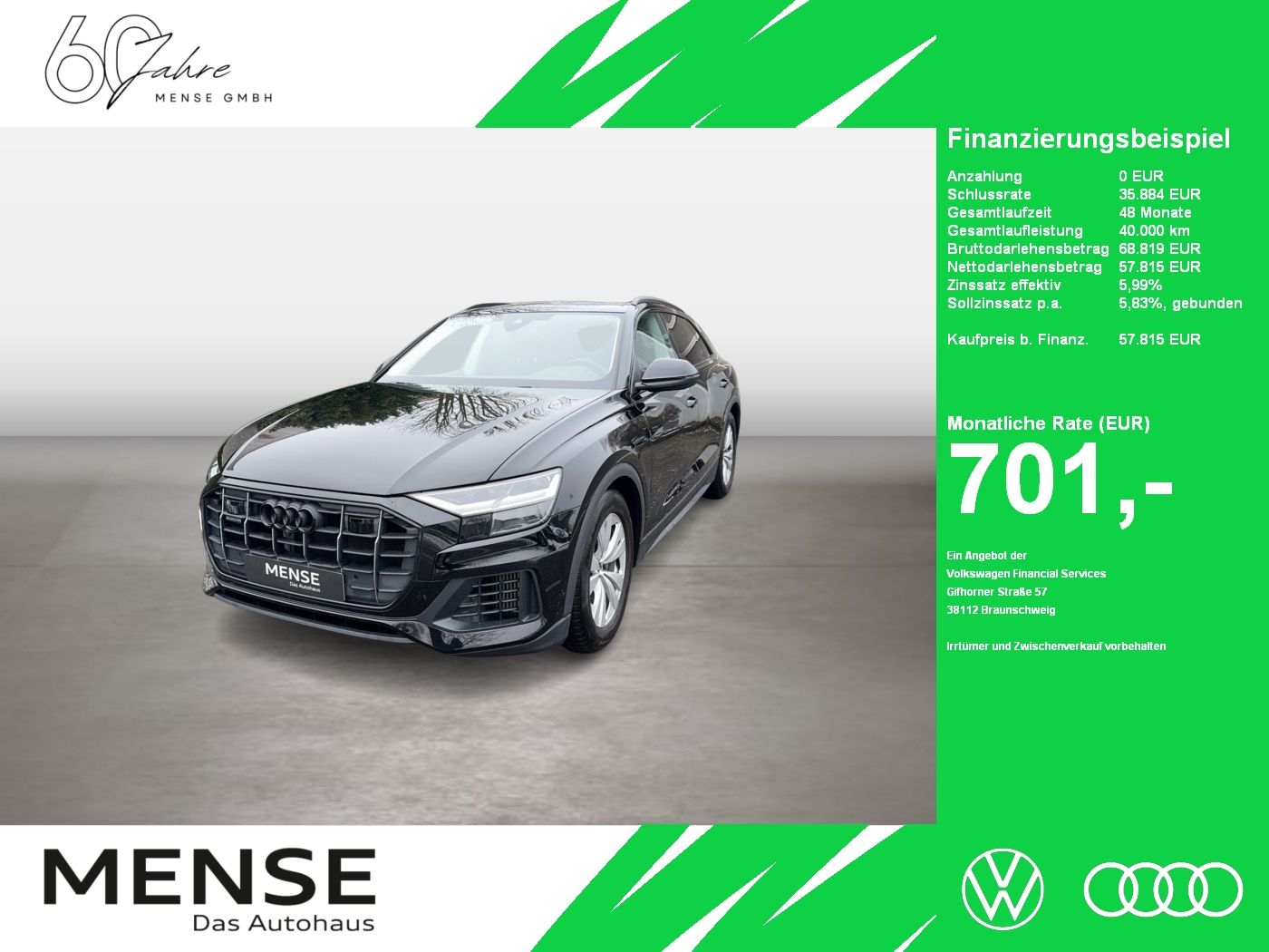 Fahrzeuge PKW autohaus mense Audi Q8 55 TFSI quattro tiptronic Luft|4xSHZG|ACC|LED