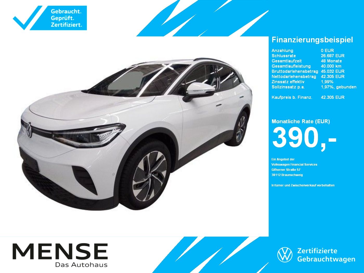 Fahrzeuge PKW autohaus mense Volkswagen ID.4 Pro electric IQ.Light|Matrix|CarPlay|h/k|LM