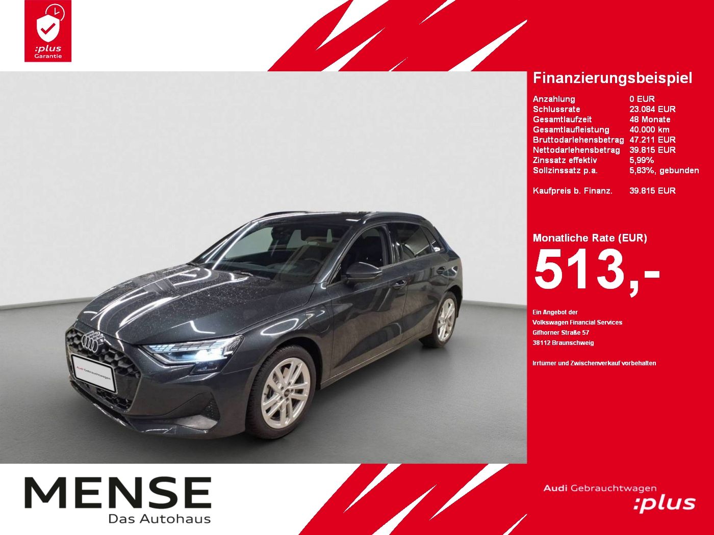 Fahrzeuge PKW autohaus mense Audi A3 Sportback 40 TFSI e S tronic Sonos|HUD|ACC|LM