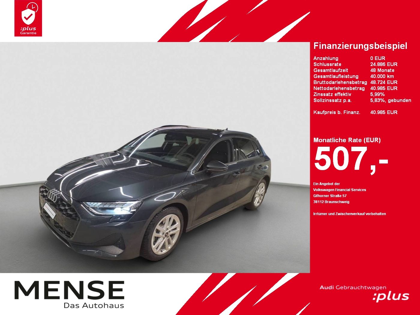 Fahrzeuge PKW autohaus mense Audi A3 Sportback 40 TFSI e S tronic advanced Sonos