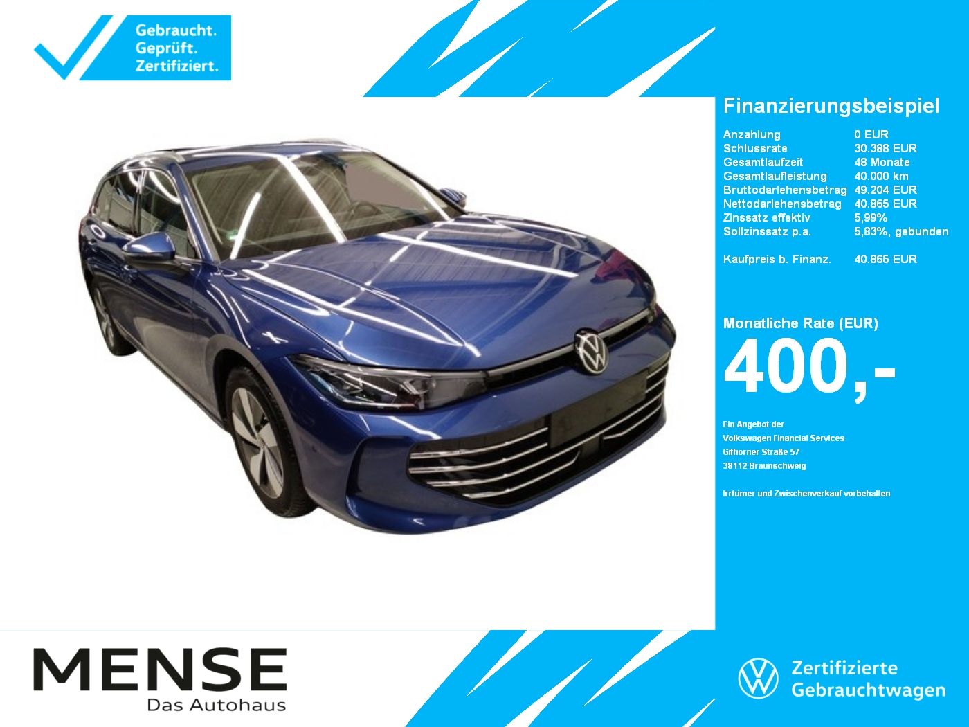 Fahrzeuge PKW autohaus mense Volkswagen Passat Variant 1.5 eHybrid DSG Elegance IQ.Light