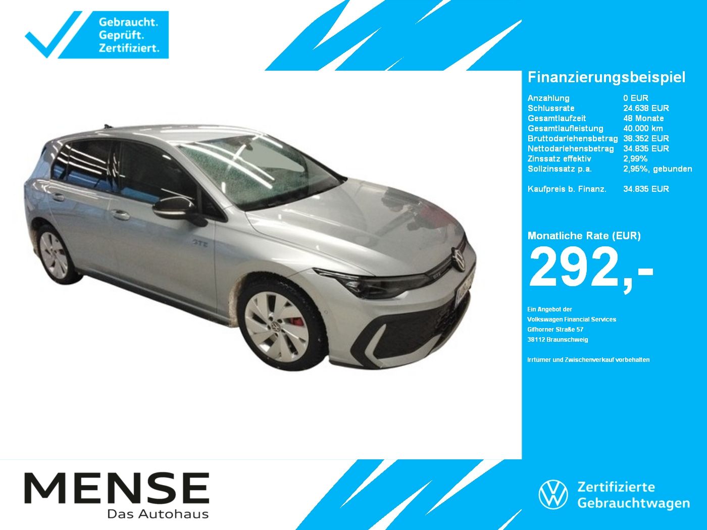 Fahrzeuge PKW autohaus mense Volkswagen Golf VIII GTE DSG IQ.Light|Matrix|CarPlay|HUD|LM