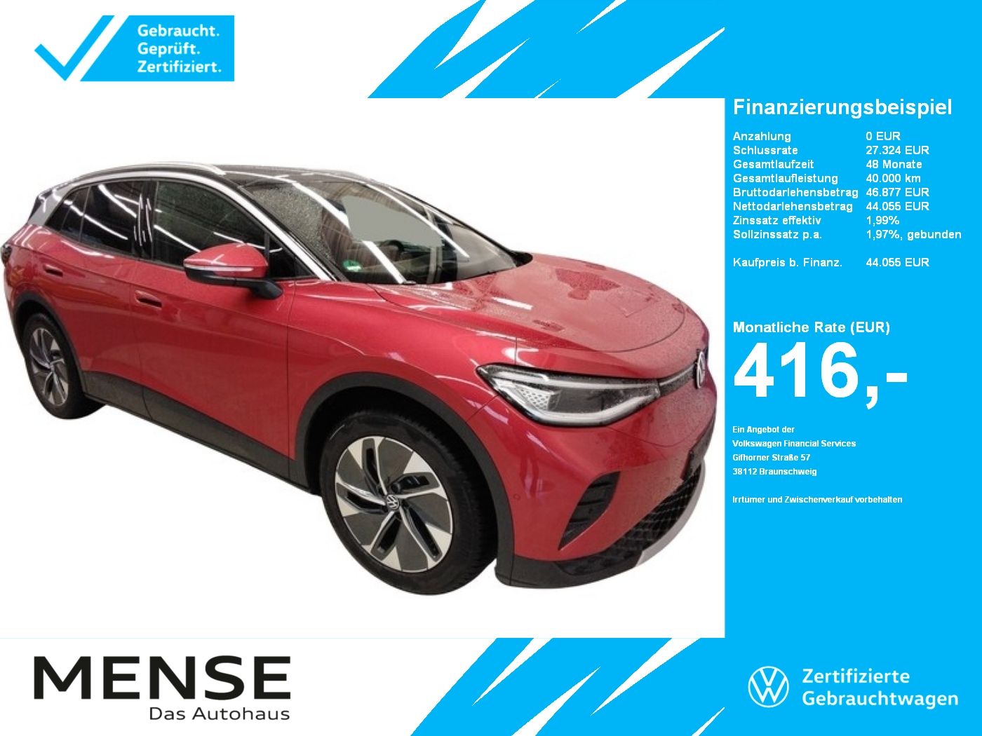 Fahrzeuge PKW autohaus mense Volkswagen ID.4 Pro IQ.Light|Matrix|CarPlay|h/k|AHK|HUD|ACC