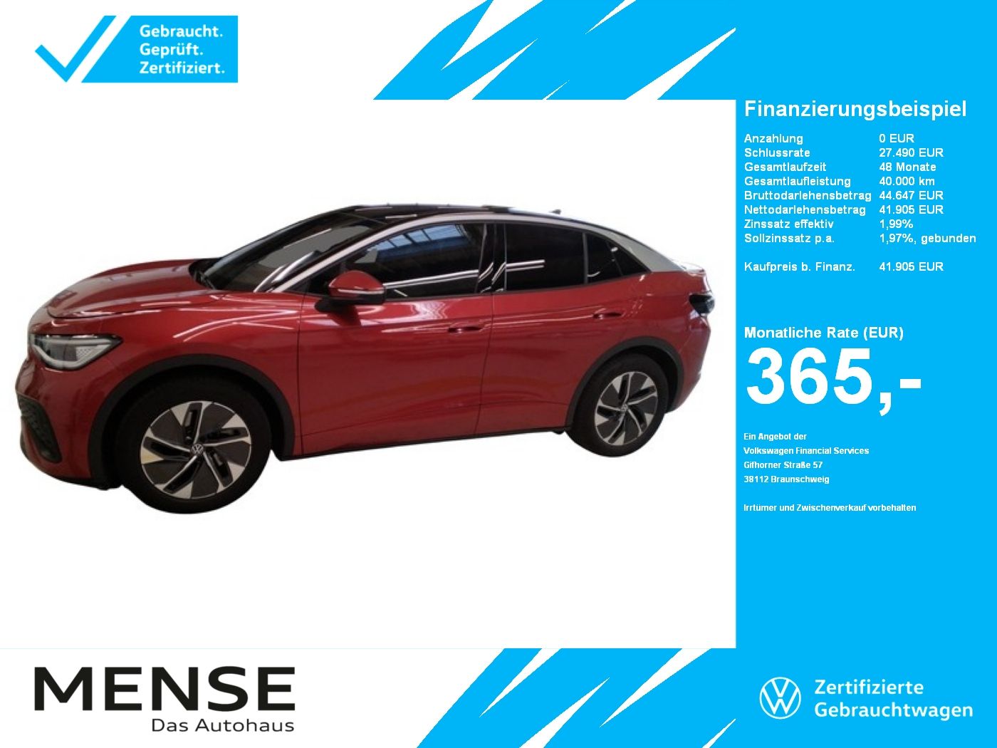 Fahrzeuge PKW autohaus mense Volkswagen ID.5 Pro IQ.Light|Matrix|CarPlay|AHK|Pano|SD|ACC