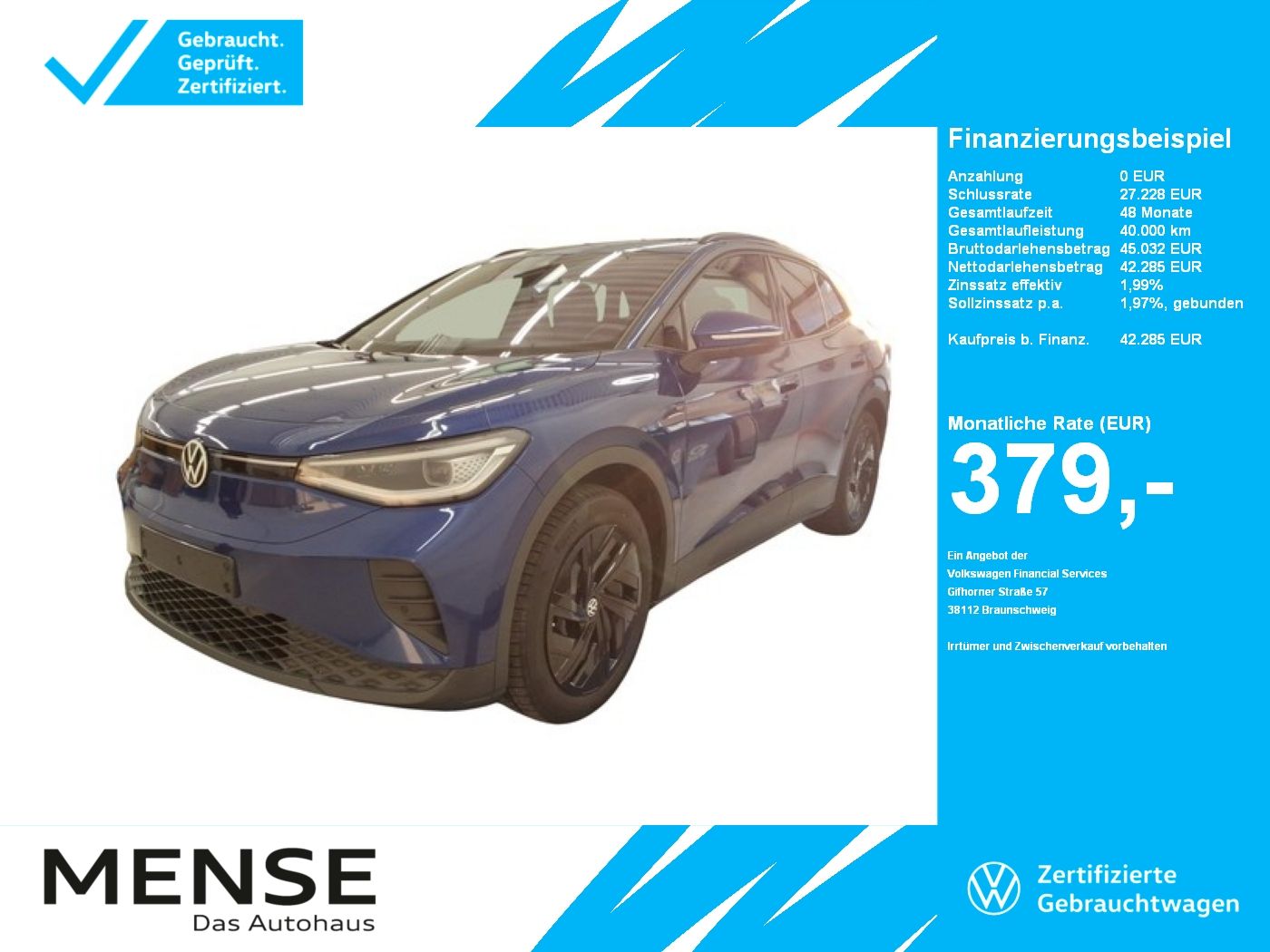 Fahrzeuge PKW autohaus mense Volkswagen ID.4 Pro IQ.Light|Matrix|CarPlay|h/k|HUD|ACC|LED