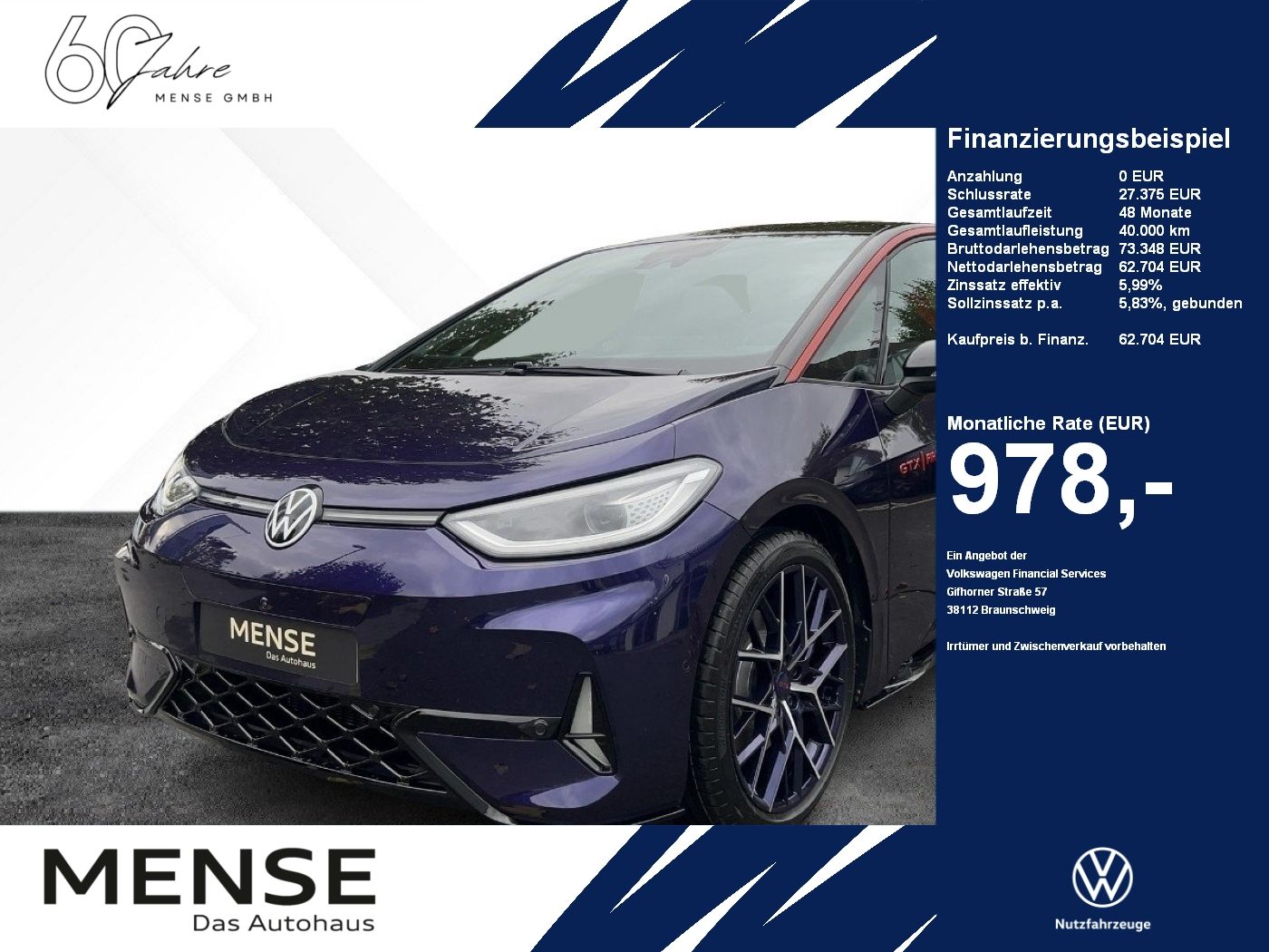 Fahrzeuge PKW autohaus mense Volkswagen ID.3 GTX FIRE+ICE 79kWh AHK Pano Wärmepumpe DCC