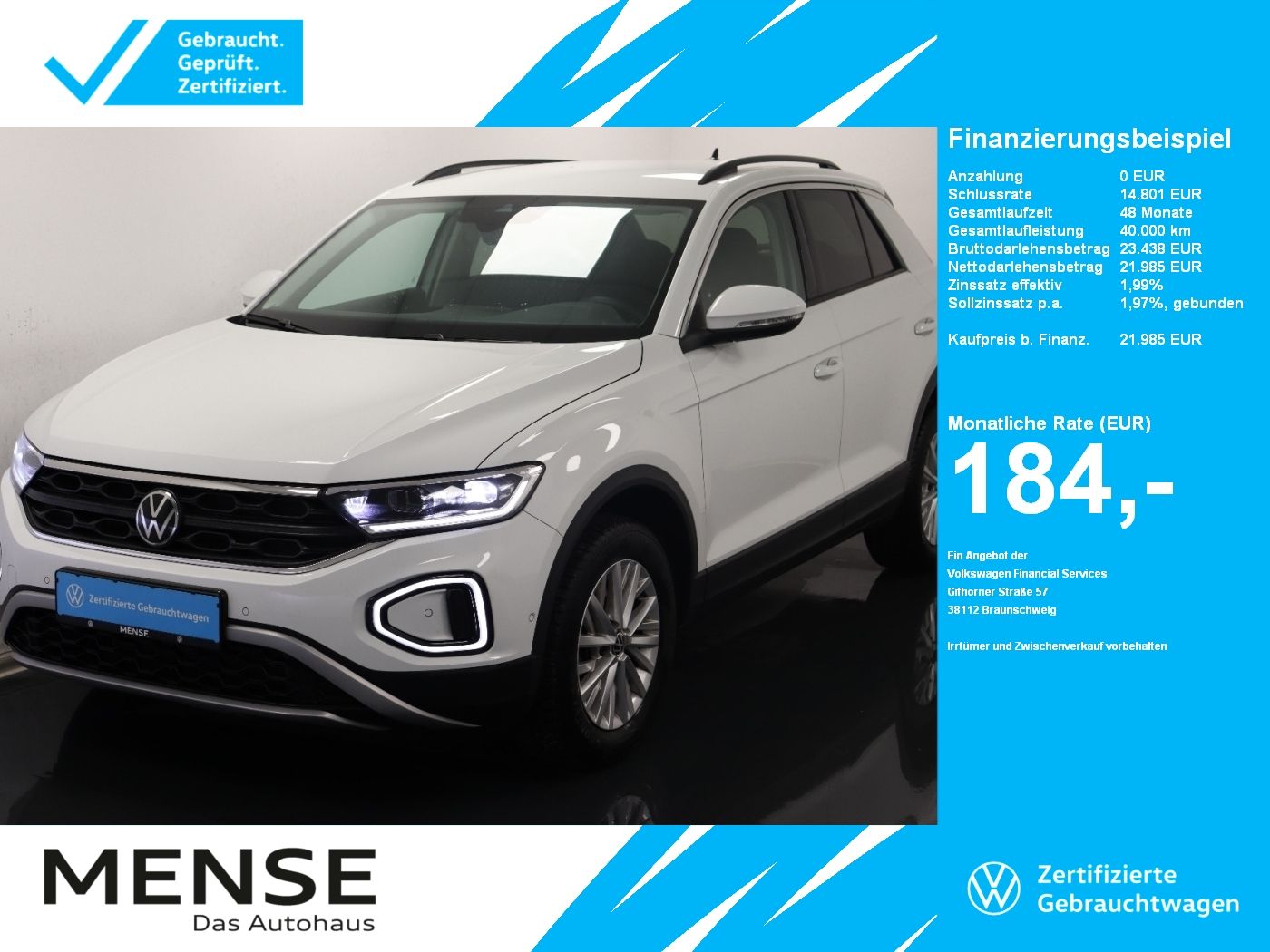 Fahrzeuge PKW autohaus mense Volkswagen T-Roc 1.0 TSI Life CarPlay|LED|Navi|VirtualCP|PD