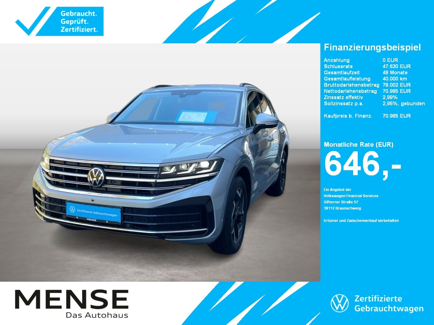 Fahrzeuge PKW autohaus mense Volkswagen Touareg 3.0 TDI 4 Motion tiptronic Elegance AHK