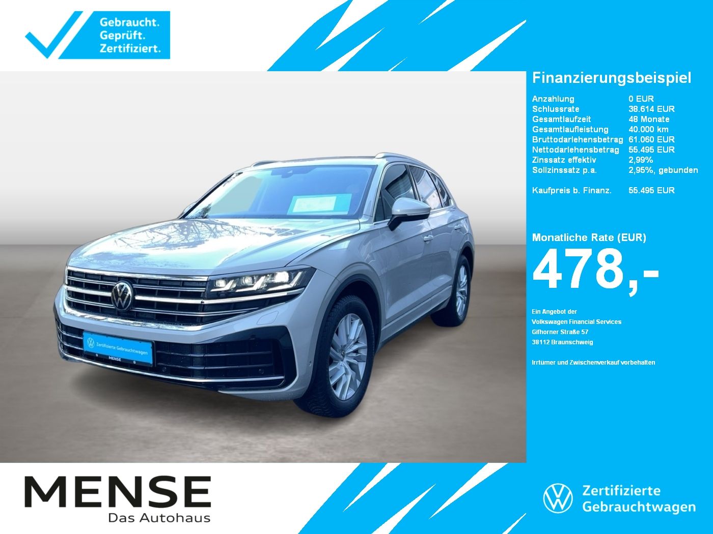 Fahrzeuge PKW autohaus mense Volkswagen Touareg 3.0 TDI 4Motion Elegance IQ.Light|AHK