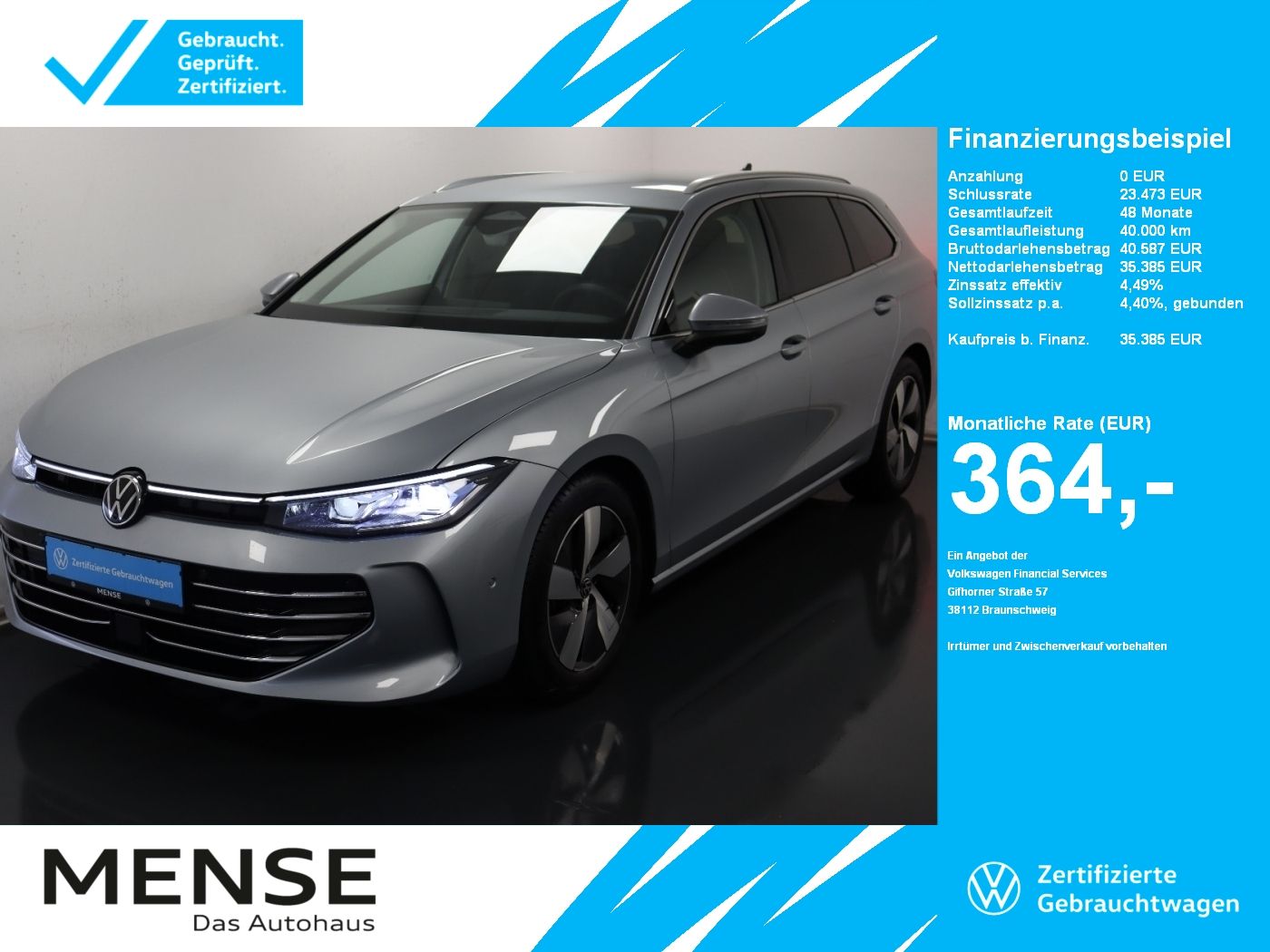 Fahrzeuge PKW autohaus mense Volkswagen Passat Variant 2.0 TDI DSG Elegance IQ.Light|AHK