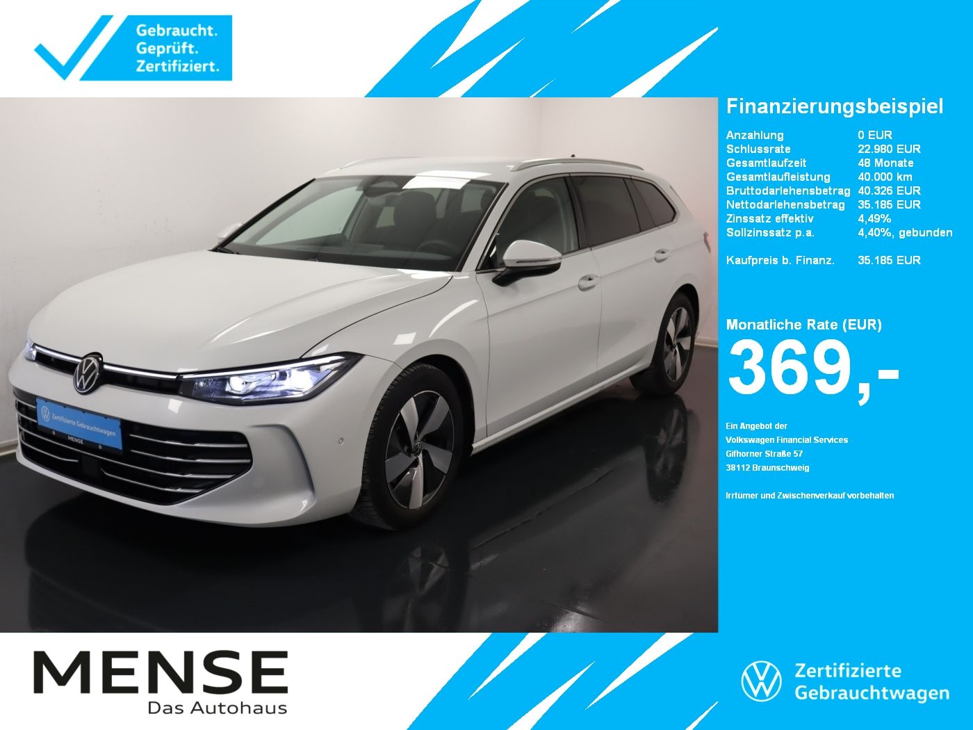 Fahrzeuge PKW autohaus mense Volkswagen Passat Variant 2.0 TDI DSG Elegance IQ.Light|AHK