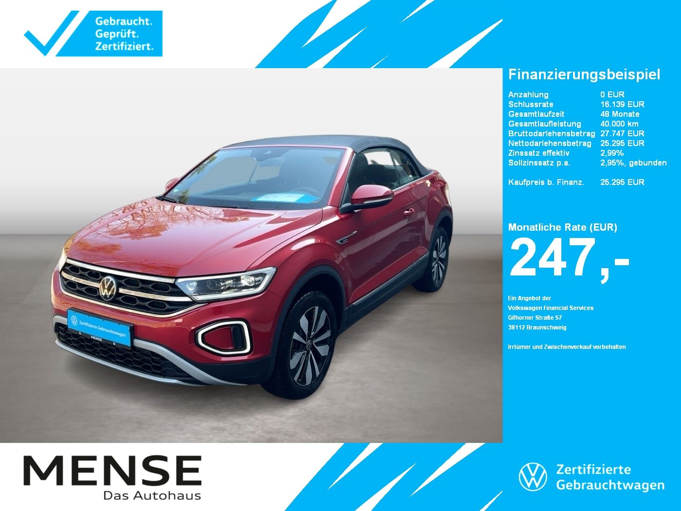 Fahrzeuge PKW autohaus mense Volkswagen T-Roc Cabriolet 1.0 TSI Style MOVE CarPlay|ACC