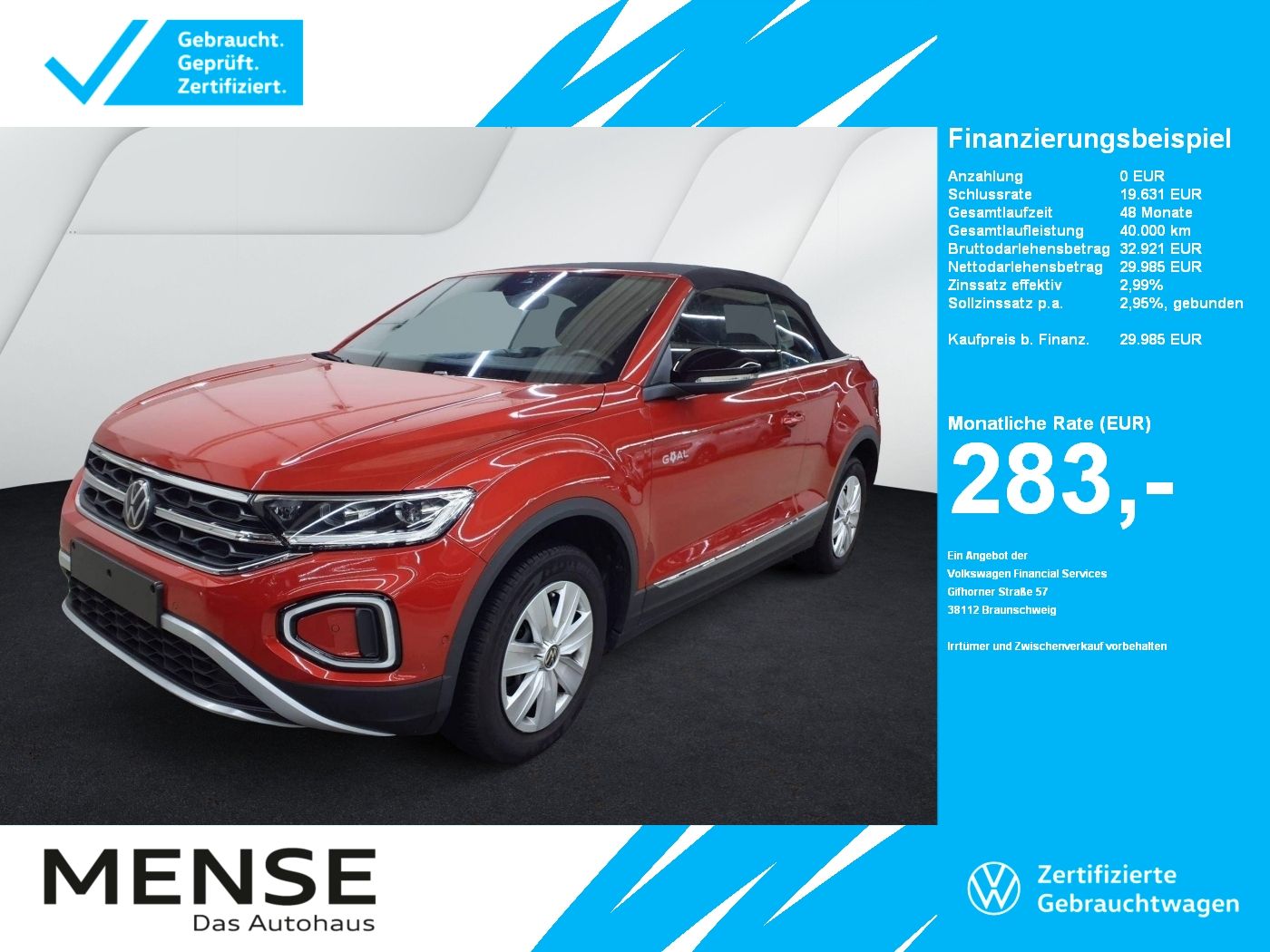 Fahrzeuge PKW autohaus mense Volkswagen T-Roc Cabriolet 1.5 TSI DSG Style Goal CarPlay