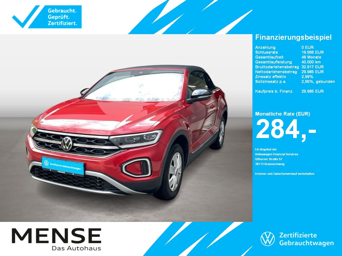 Fahrzeuge PKW autohaus mense Volkswagen T-Roc Cabriolet 1.5 TSI DSG Style Goal CarPlay