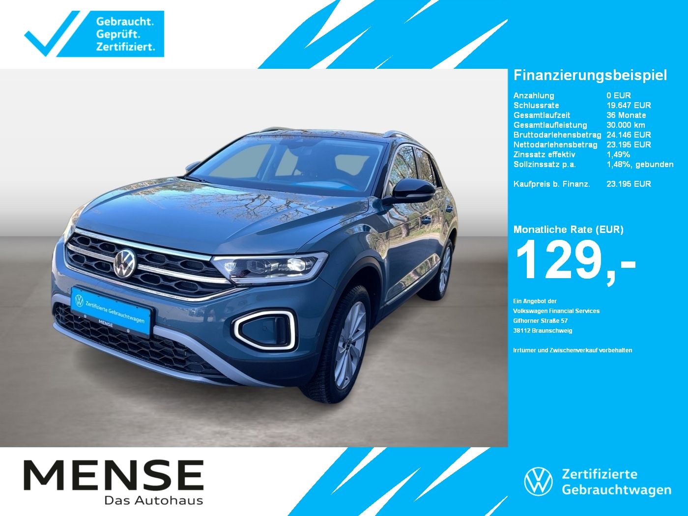 Fahrzeuge PKW autohaus mense Volkswagen T-Roc 1.0 TSI Style CarPlay|Standhzg|ACC|LED|PDC