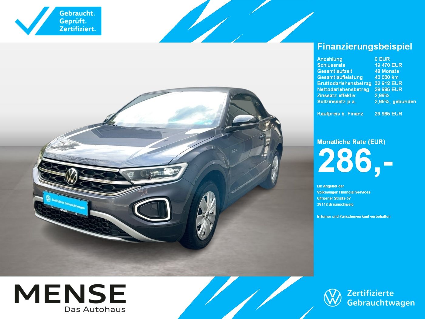 Fahrzeuge PKW autohaus mense Volkswagen T-Roc Cabriolet 1.5 TSI DSG Style Goal CarPlay
