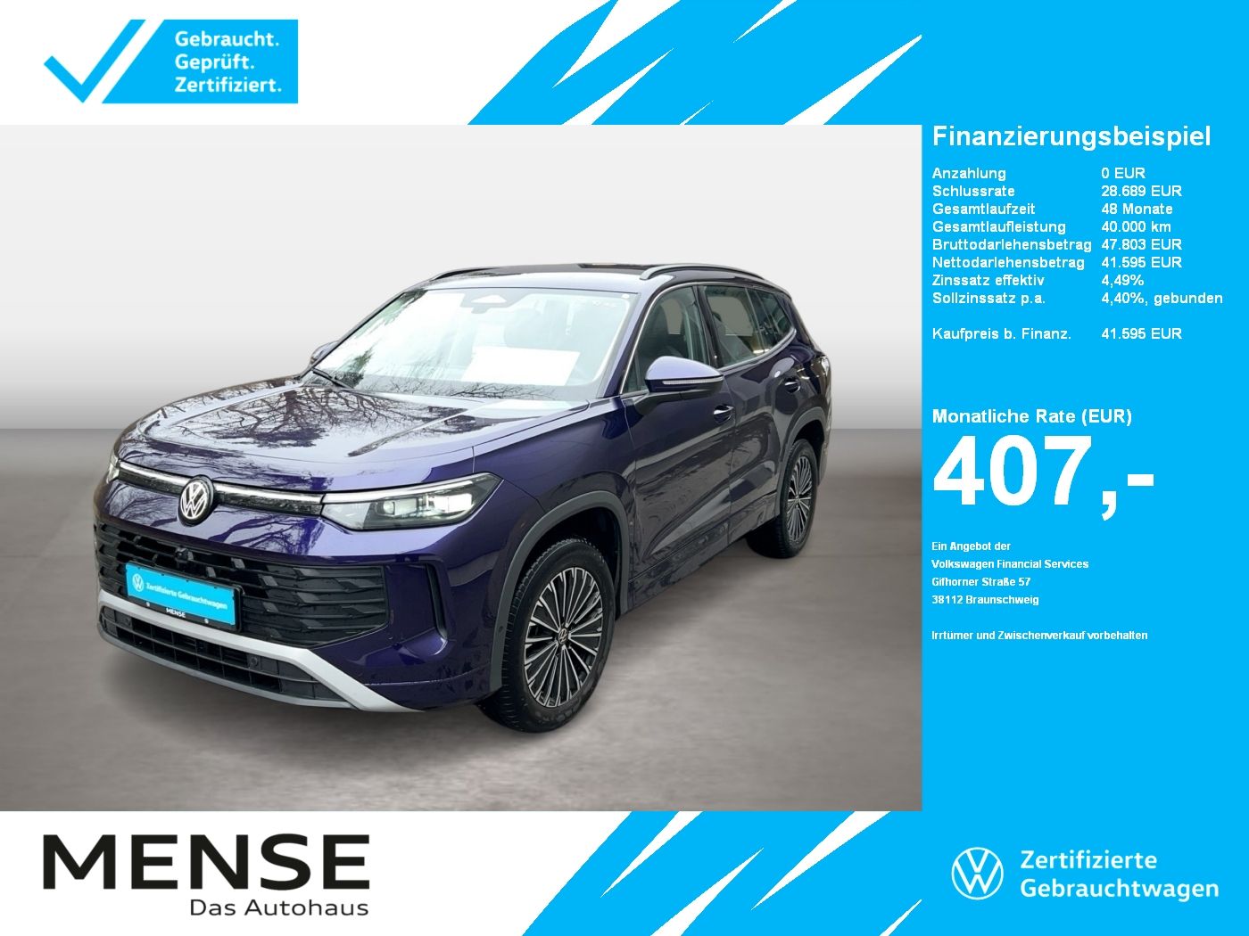 Fahrzeuge PKW autohaus mense Volkswagen Tayron 2.0 TDI DSG 4Motion IQ.Light|Matrix|AHK