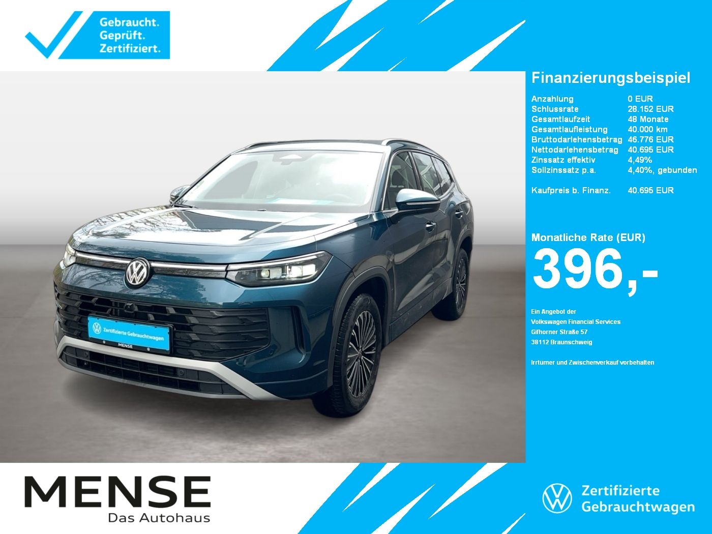 Fahrzeuge PKW autohaus mense Volkswagen Tayron 2.0 TDI 4 Motion DSG Life IQ.Light|Matrix