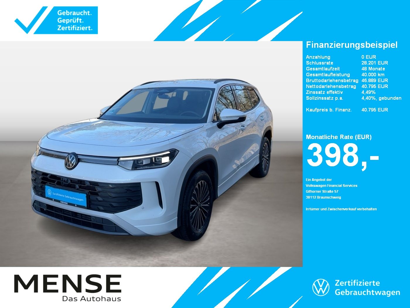 Fahrzeuge PKW autohaus mense Volkswagen Tayron 2.0 TDI 4 Motion DSG Life IQ.Light|Matrix