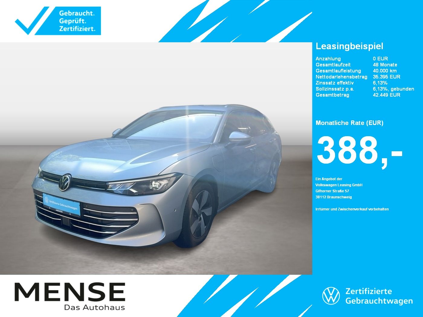 Fahrzeuge PKW autohaus mense Volkswagen Passat Variant 1.5 TSI eHybrid DSG Business CarP