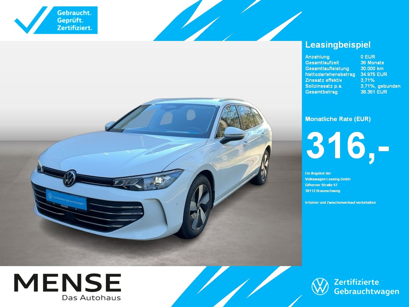 Fahrzeug autohaus mense Fahrzeugabbildung Volkswagen Passat Variant 1.5 TSI eHybrid Business DSG CarP