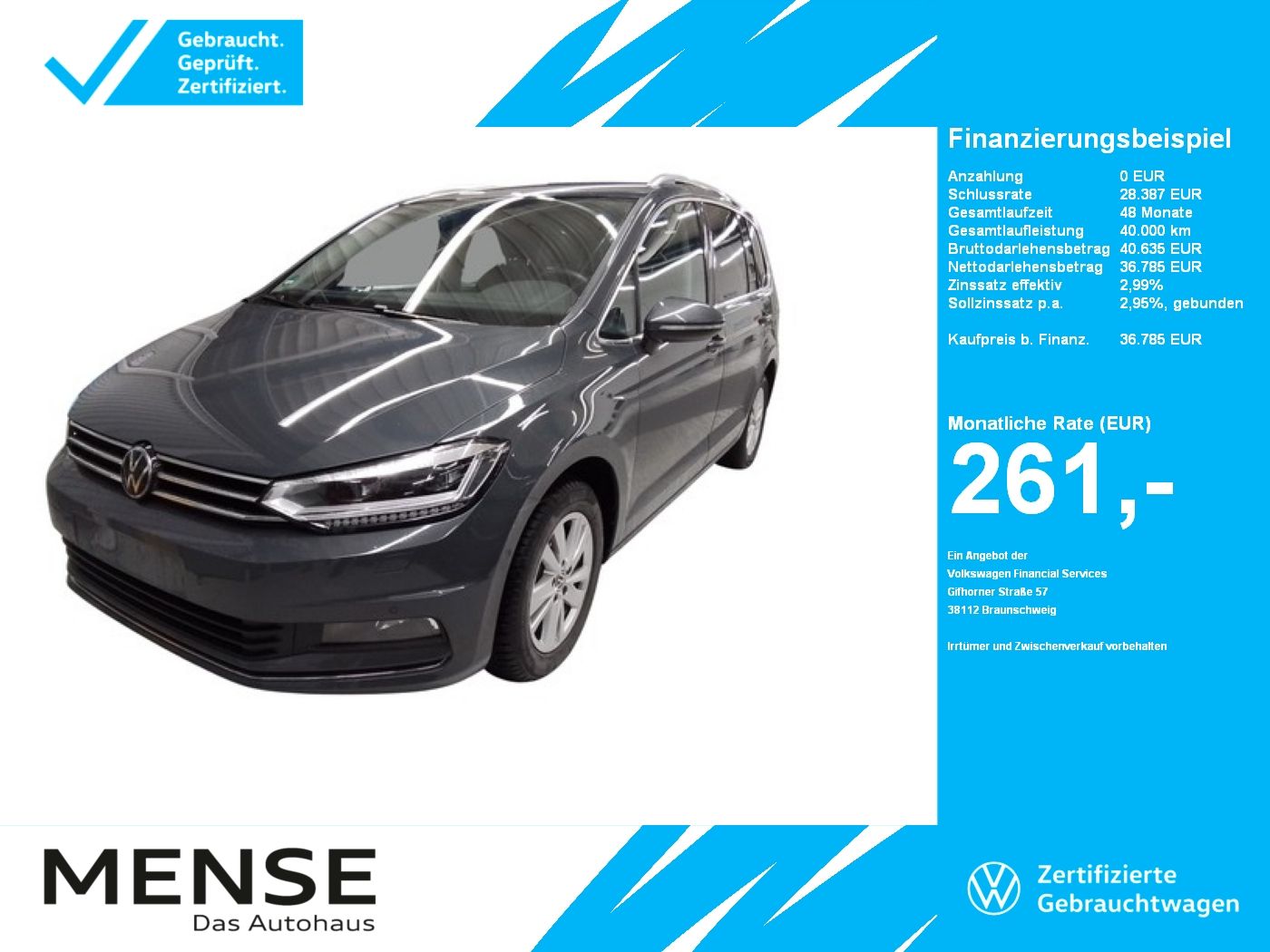 Fahrzeuge PKW autohaus mense Volkswagen Touran 2.0 TDI DSG Highline CarPlay|AHK|ACC|LED