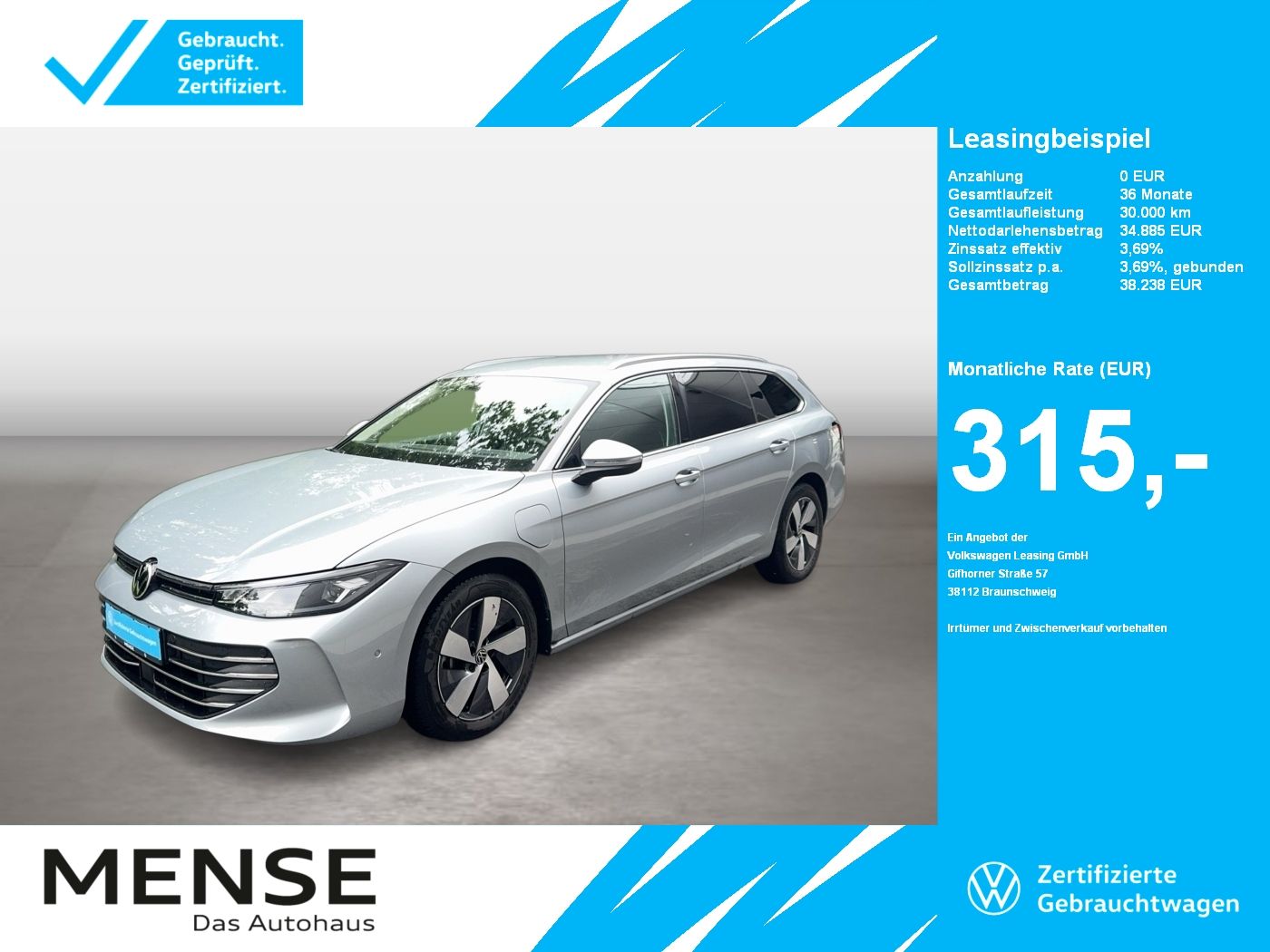 Fahrzeuge PKW autohaus mense Volkswagen Passat Variant 1.5 TSI eHybrid Business DSG CarP