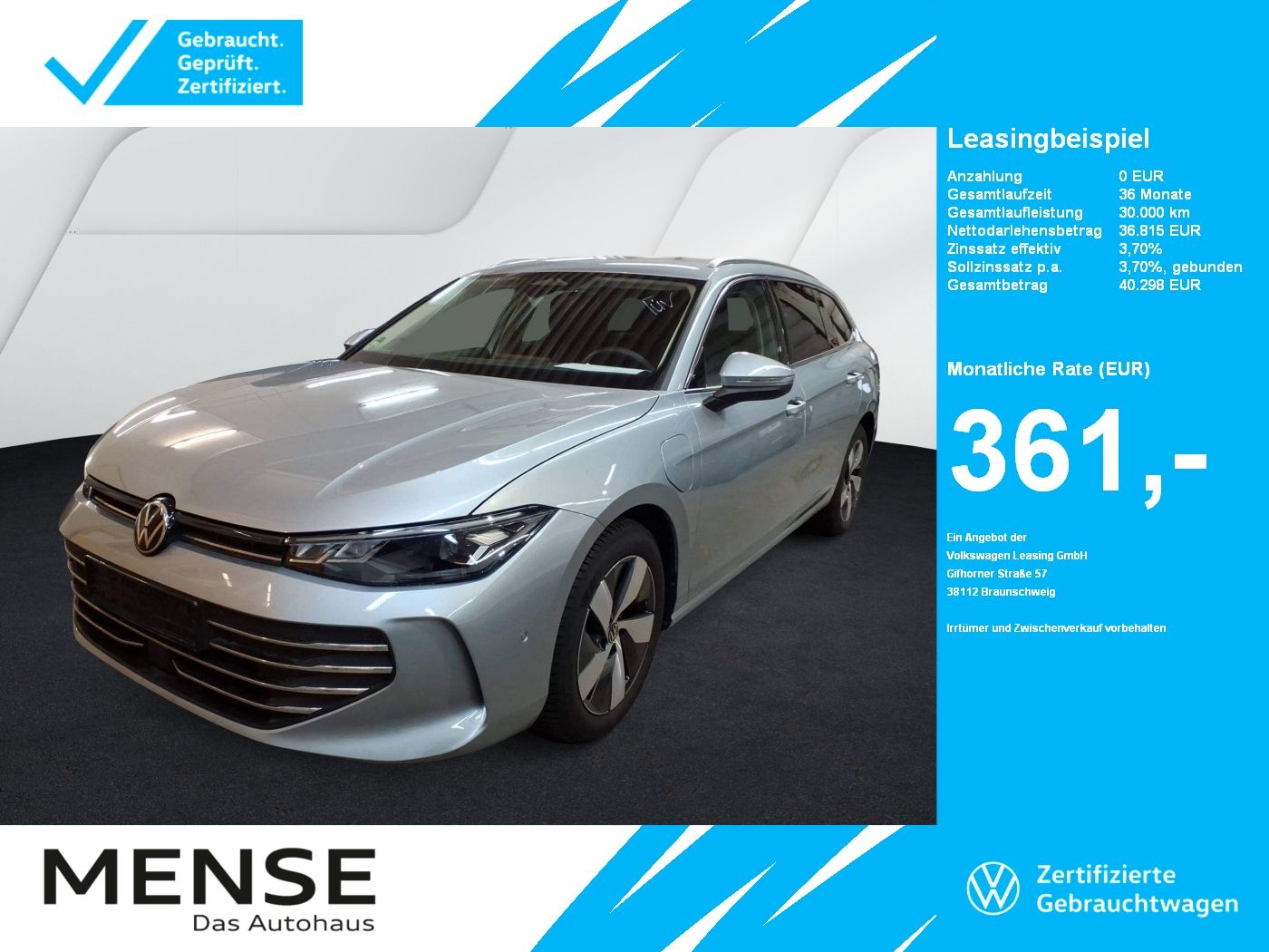Fahrzeuge PKW autohaus mense Volkswagen Passat Variant 1.5 TSI eHybrid DSG Business AHK
