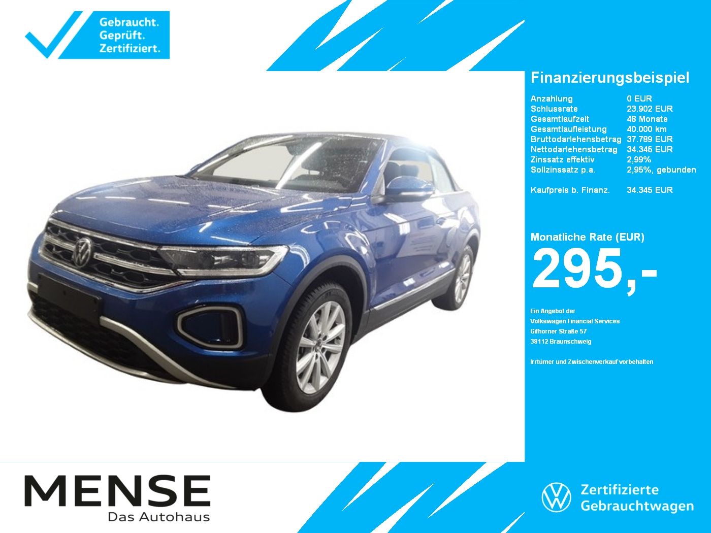 Fahrzeuge PKW autohaus mense Volkswagen T-Roc Cabriolet 1.5 TSI DSG Style IQ.Light|AHK