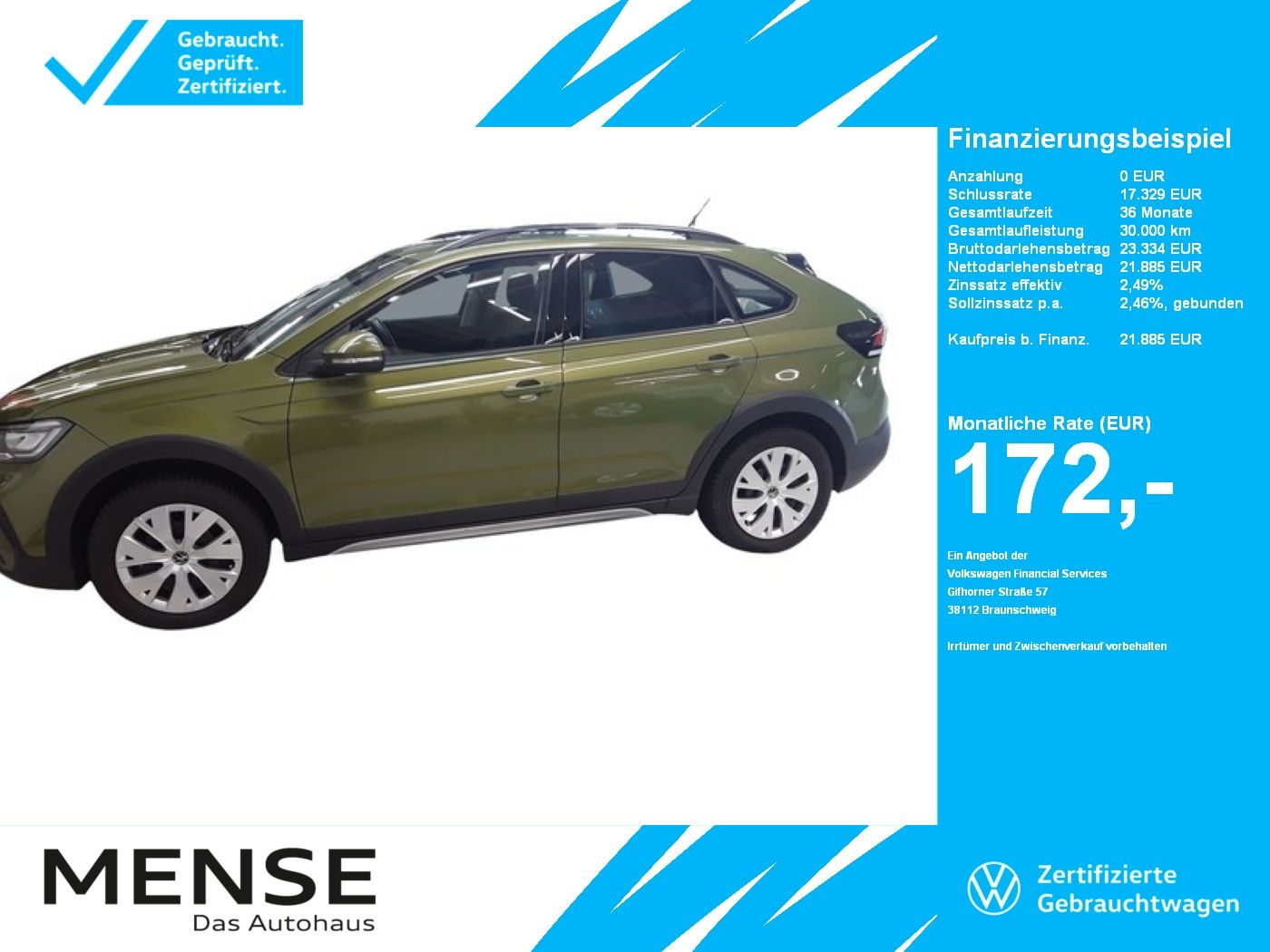 Fahrzeuge PKW autohaus mense Volkswagen Taigo Life 2026 CarPlay LM SHZG LaneAss PDC AUT