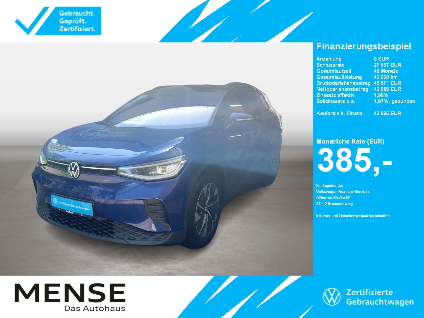 Fahrzeuge PKW autohaus mense Volkswagen ID.4 Pro electric IQ.Light|Matrix|CarPlay|h/k|HU