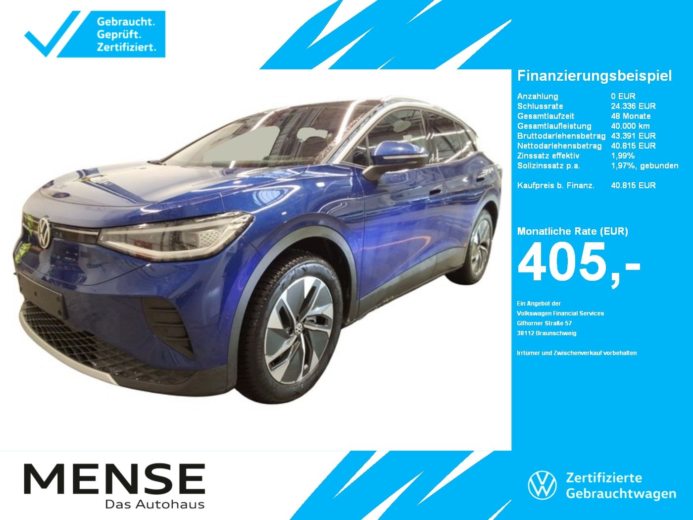 Fahrzeuge PKW autohaus mense Volkswagen ID.4 Pro electric IQ.Light|Matrix|CarPlay|AHK|LM