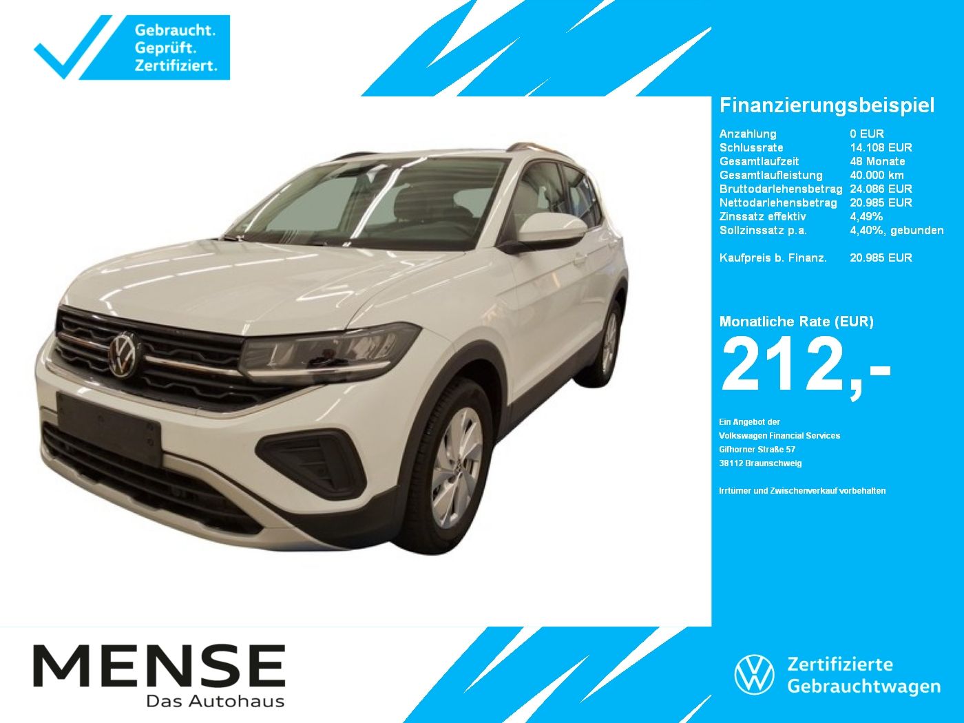 Fahrzeuge PKW autohaus mense Volkswagen T-Cross 1.0 TSi Life CarPlay|ACC|LED|VirtualCP