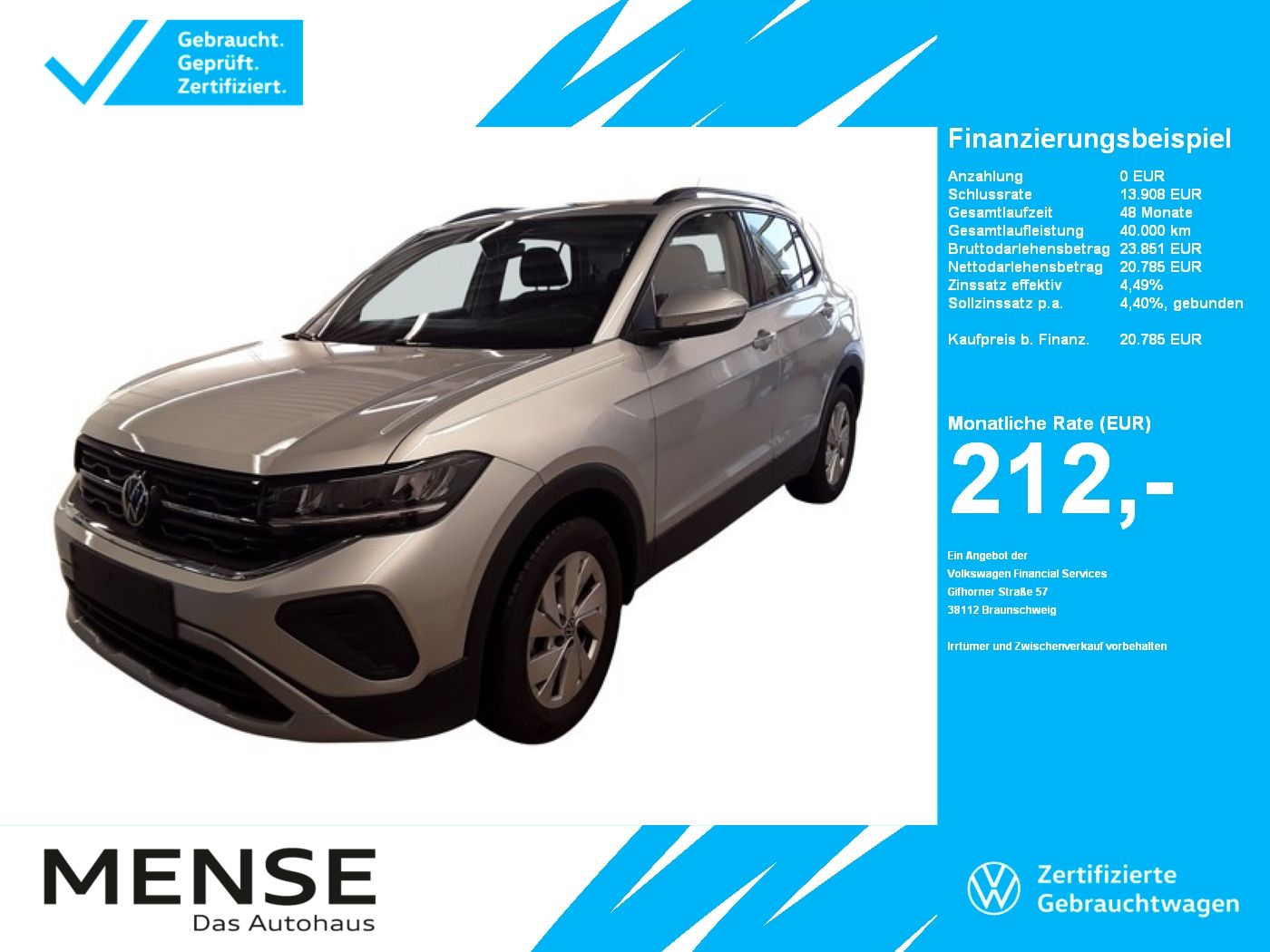 Fahrzeuge PKW autohaus mense Volkswagen T-Cross 1.0 TSI Life CarPlay|ACC|LED|Navi|KlimaA
