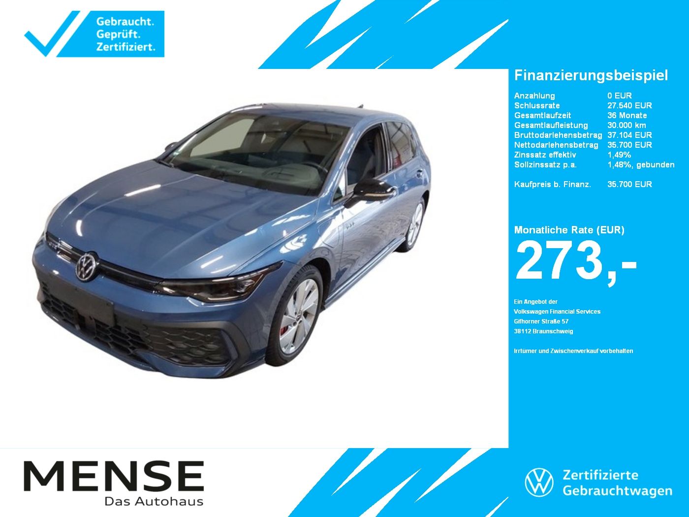 Fahrzeug autohaus mense Fahrzeugabbildung Volkswagen Golf VIII GTE DSG IQ.Light|Matrix|CarPlay|AHK|LM