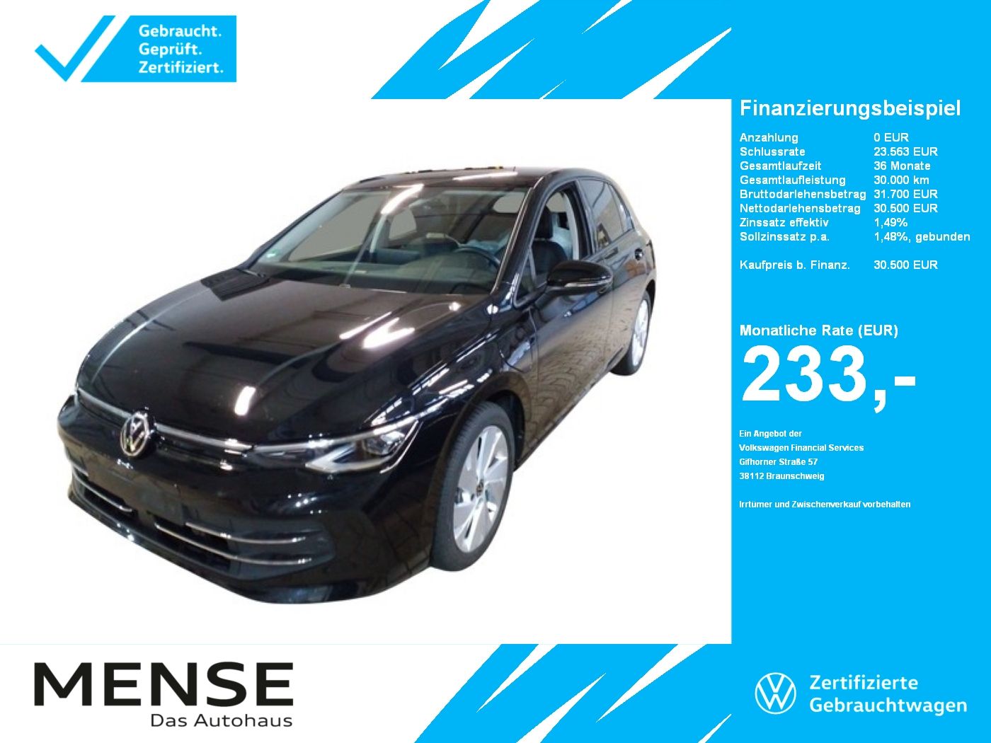Fahrzeug autohaus mense Fahrzeugabbildung Volkswagen Golf VIII 1.5 TSI eHybrid DSG GOAL IQ.Light|ACC